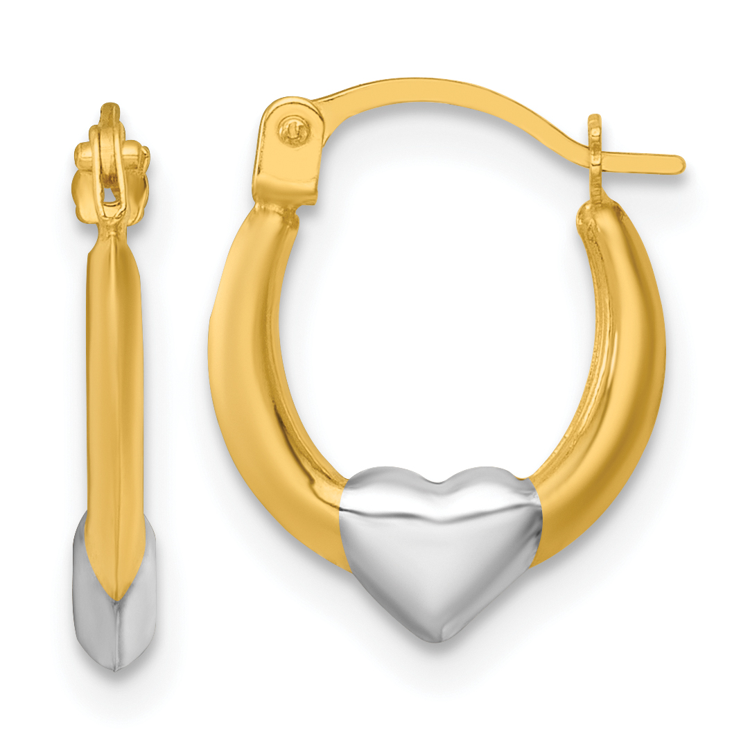  12.25 mm 14k Yellow & Rhodium Heart Hoop Earrings  Unknown Friendly Weight 14K two-tone gold - view 3