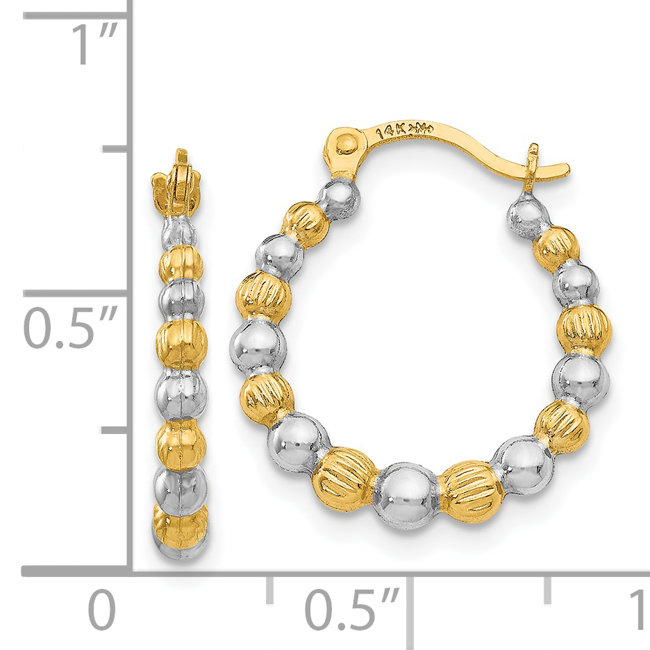  18 mm 14k Yellow & Rhodium Diamond-cut Beaded Hoop Earrings  Unknown Friendly Weight 14K two-tone gold - view 3