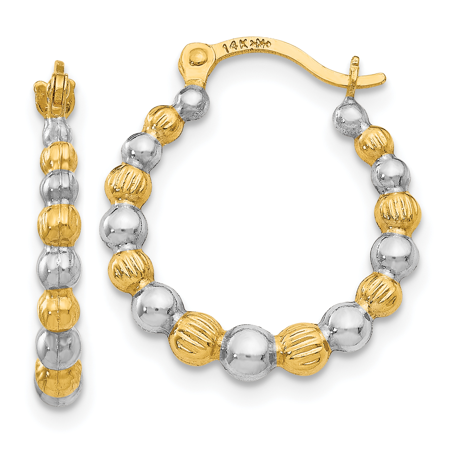  18 mm 14k Yellow & Rhodium Diamond-cut Beaded Hoop Earrings  Unknown Friendly Weight 14K two-tone gold - view 4