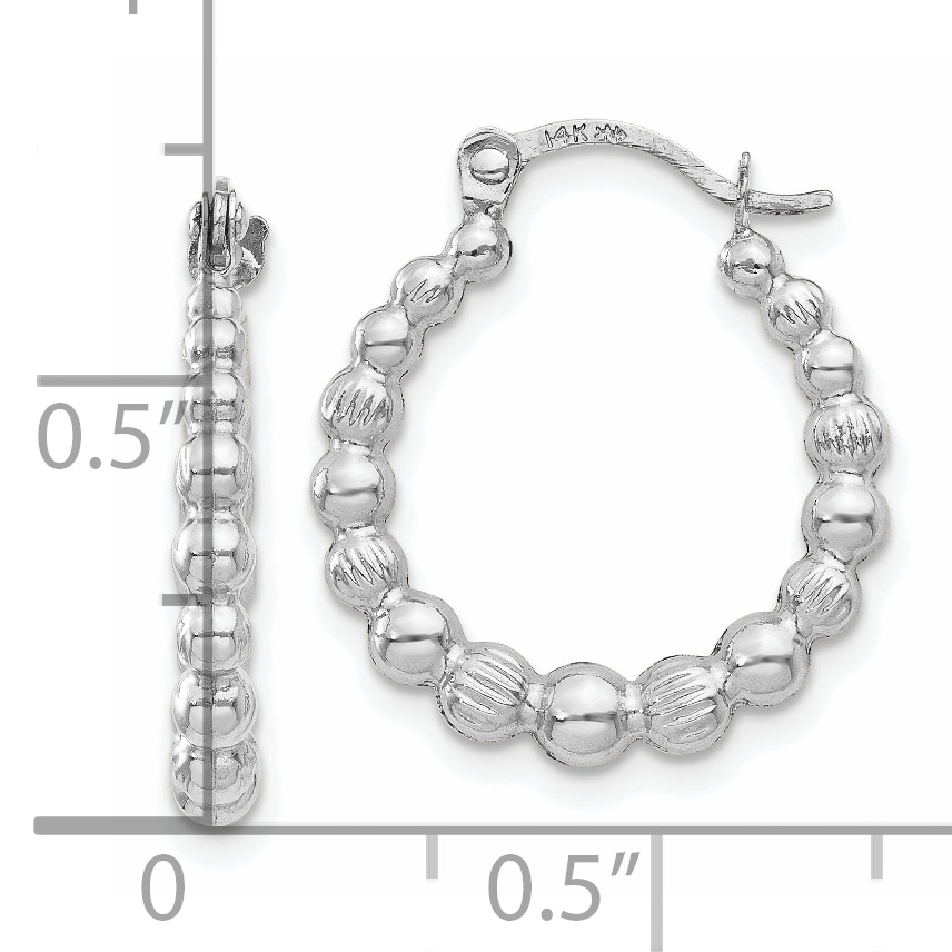  18 mm 14k White Gold Diamond-cut Beaded Hoop Earrings 16 mm Unknown Friendly Weight 14K white gold - view 2
