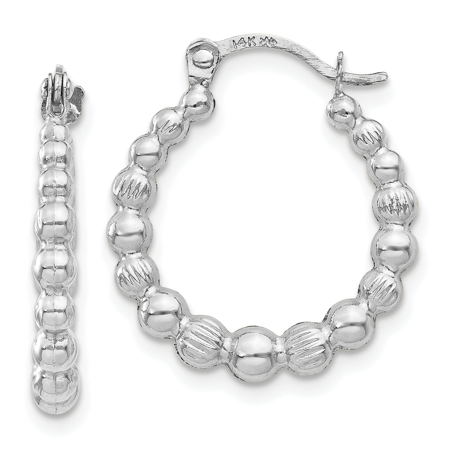 18 mm 14k White Gold Diamond-cut Beaded Hoop Earrings 16 mm Unknown Friendly Weight 14K white gold - view 3