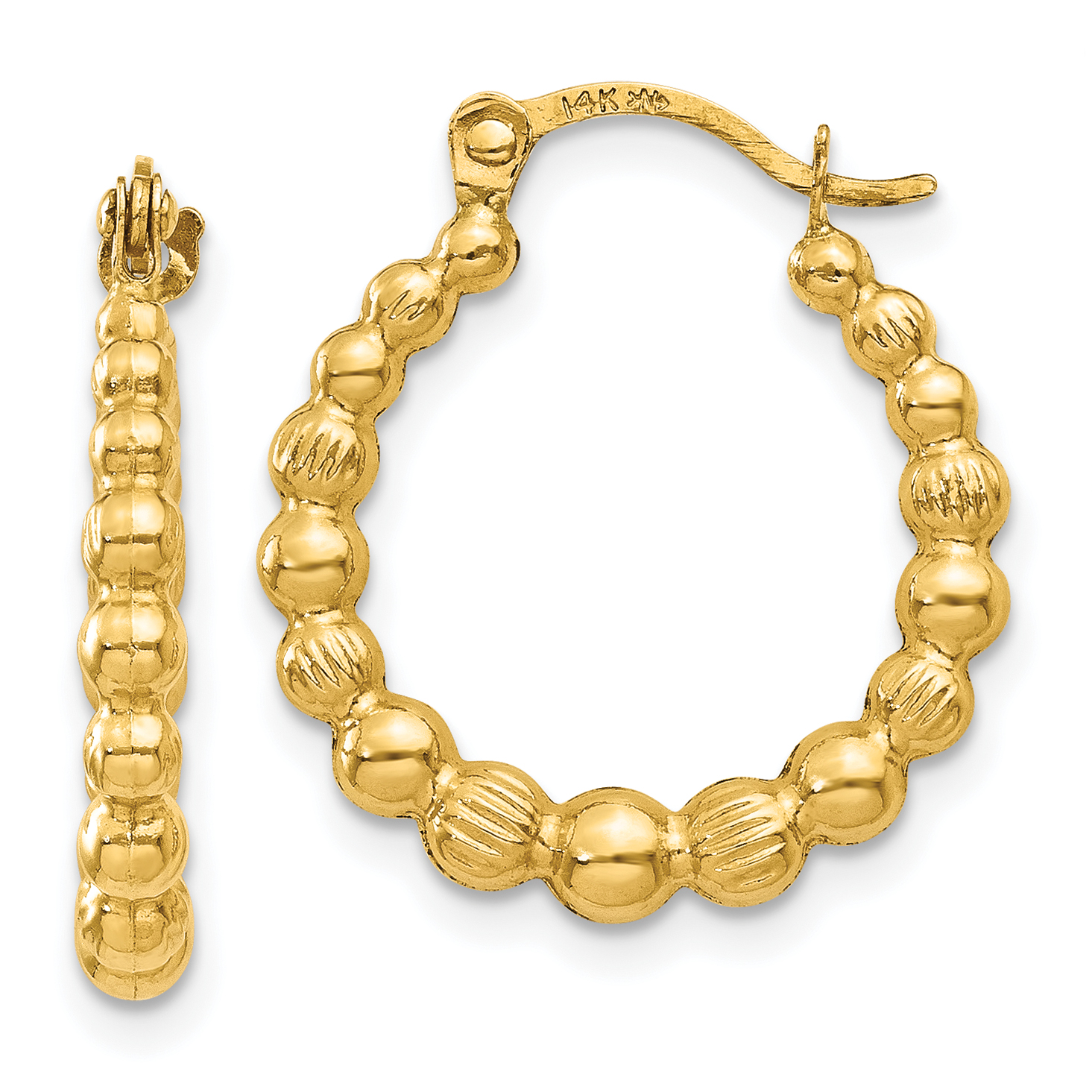  18 mm 14k Yellow Gold Diamond-cut Beaded Hoop Earrings  Unknown Friendly Weight 14K yellow gold - view 4