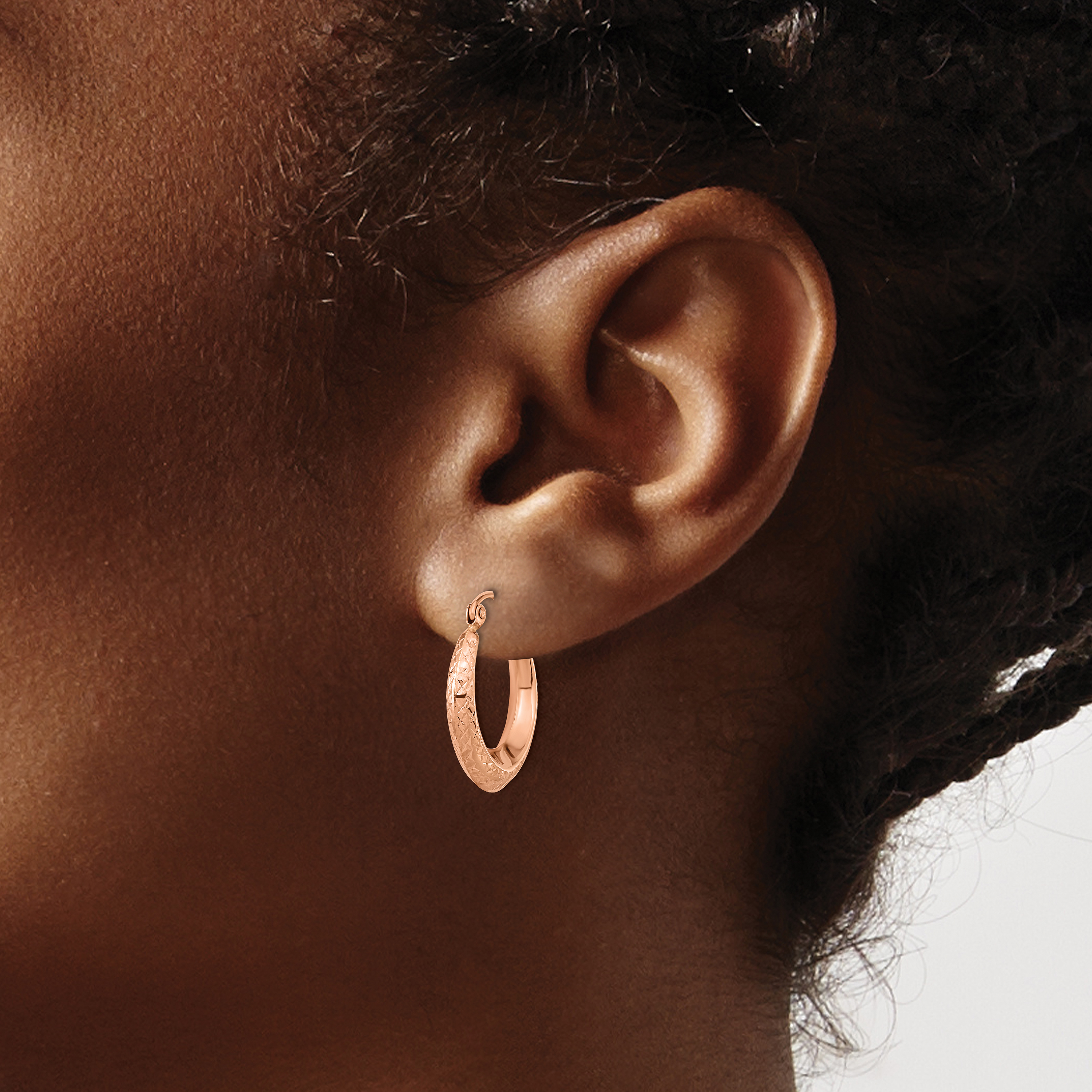  19 mm 14k Rose Gold Diamond-cut Hoop Earrings  Unknown Friendly Weight 14K rose gold - view 2
