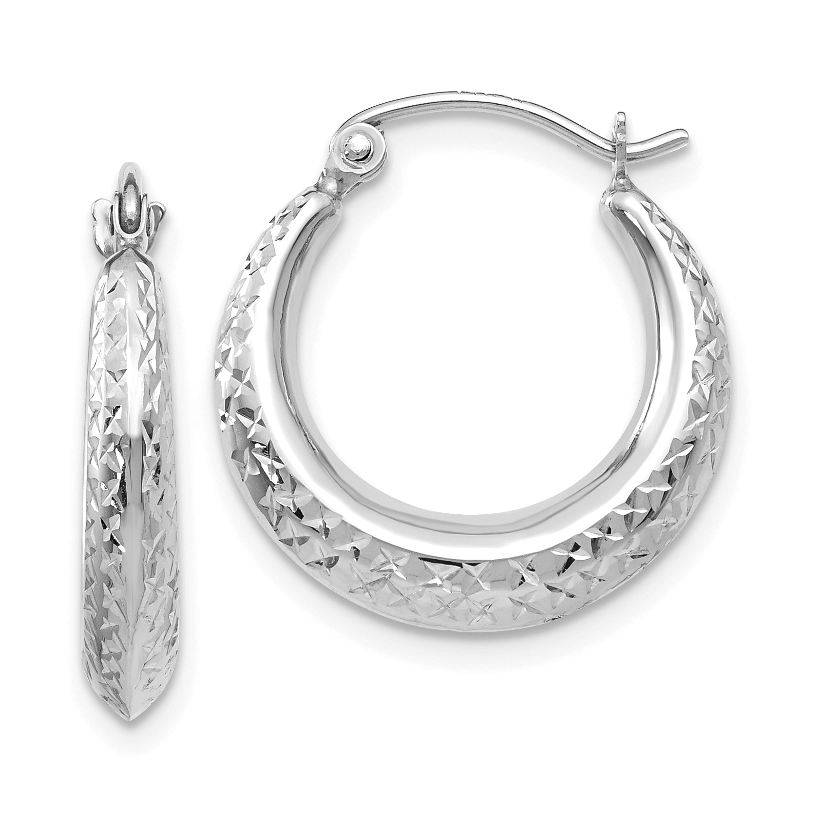  19 mm 14k White Gold Diamond-cut Hoop Earrings  Unknown Friendly Weight 14K white gold - view 4