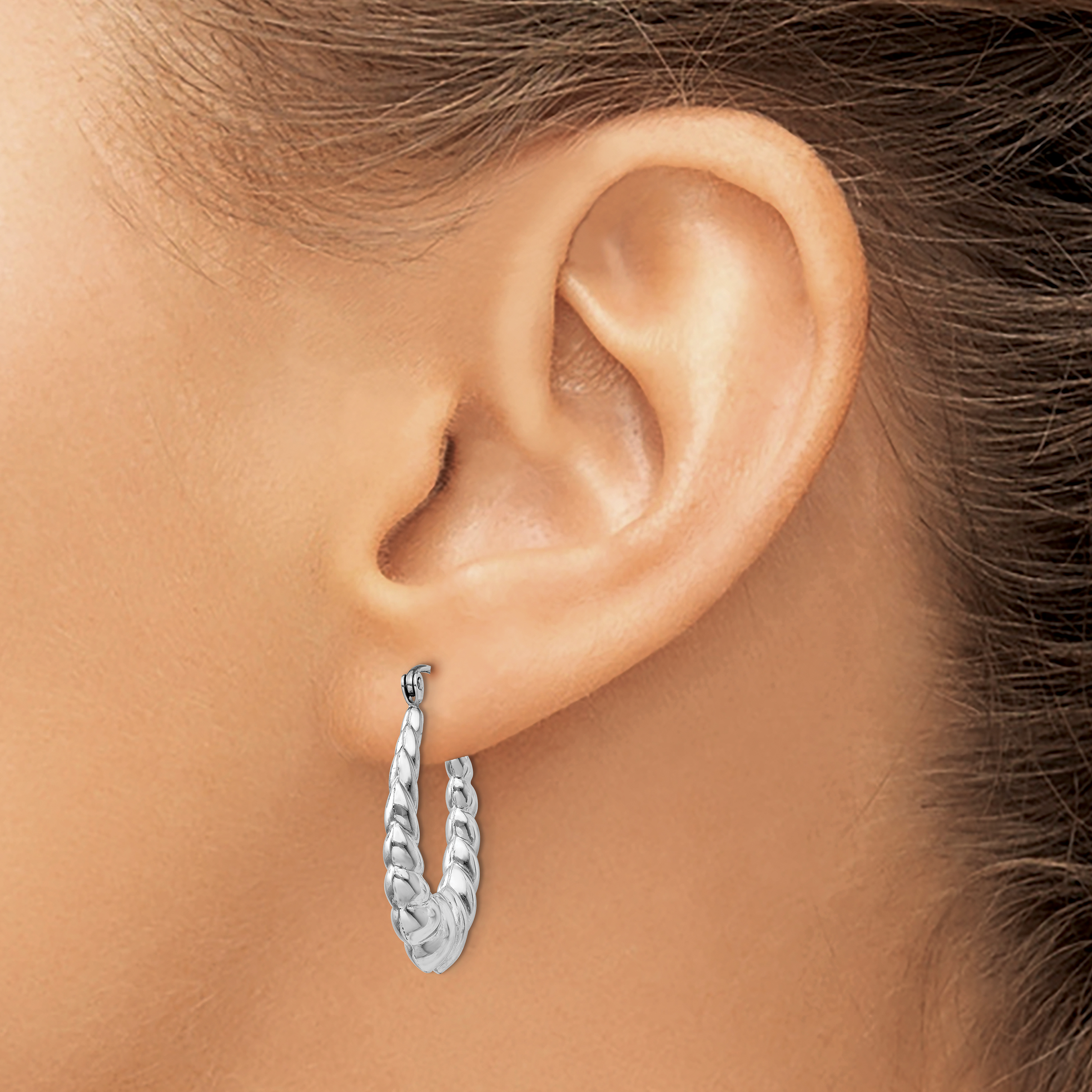  26 mm 14k White Gold Twisted Oval Hoop Earrings  Unknown Friendly Weight 14K white gold - view 2