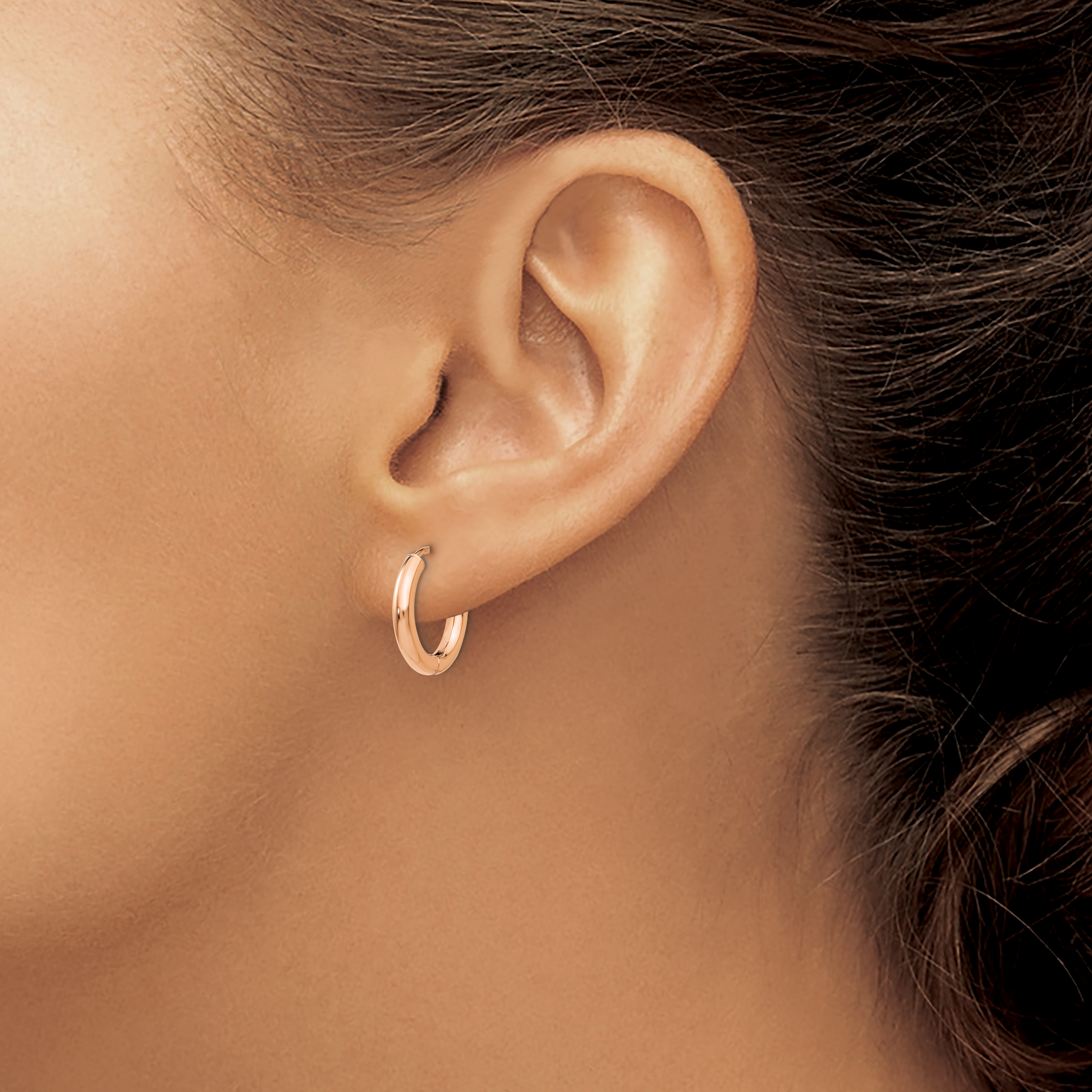 15 mm 14k Rose Gold Circle Tube Hinged Hoop Earrings  Unknown Friendly Weight 14K rose gold - view 2