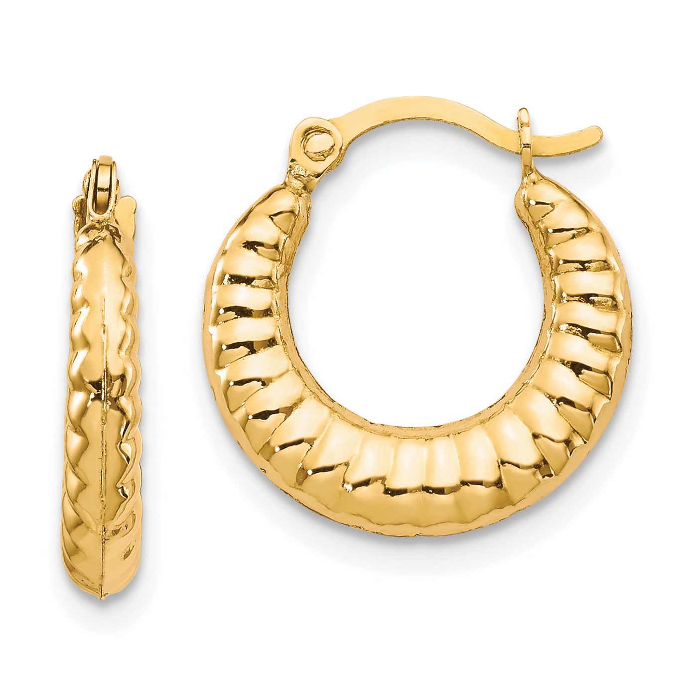  15 mm 10K Scalloped Hollow Hoop Earrings  Unknown Friendly Weight 10K yellow gold - view 4