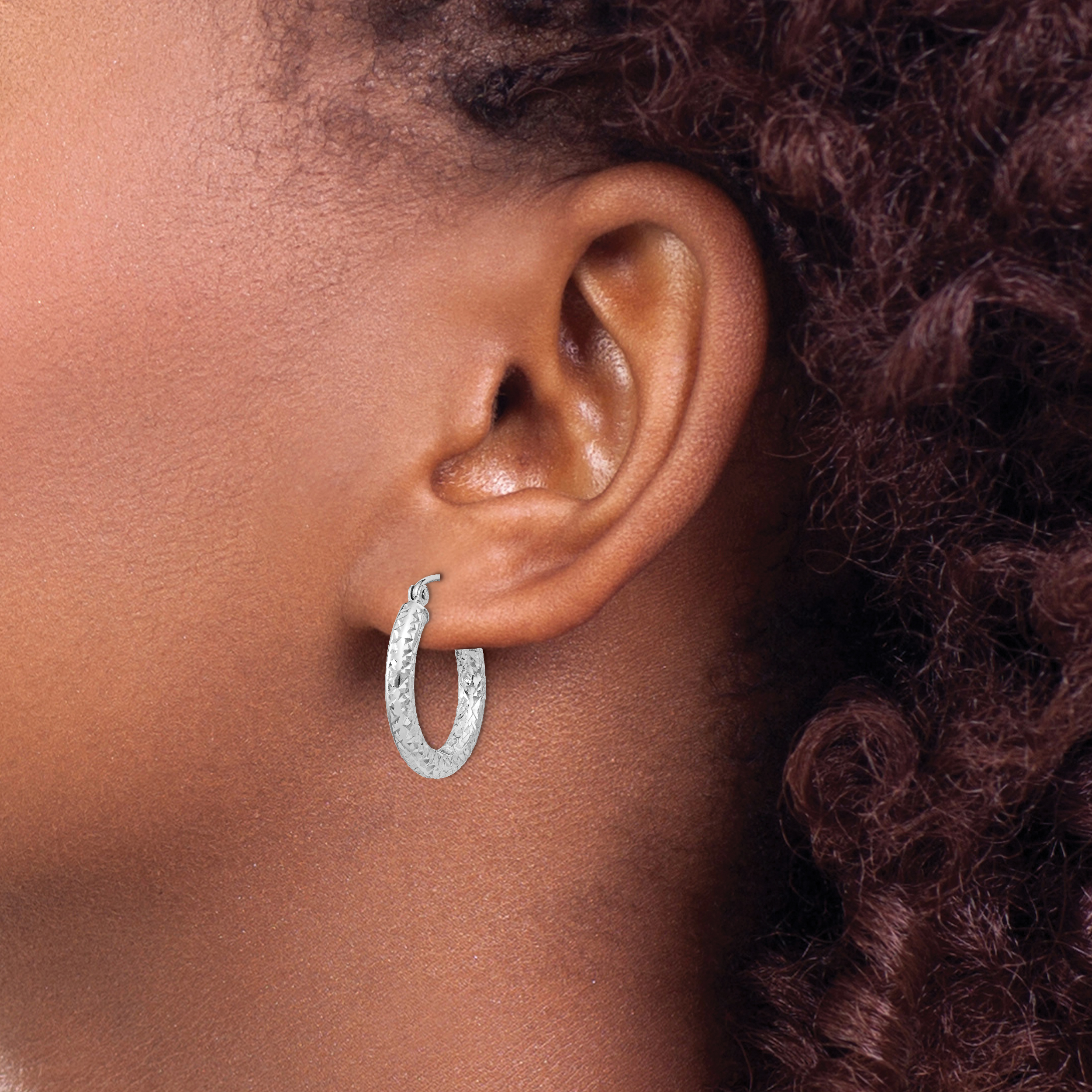  20 mm Sterling Silver 3.0mm Textured Hoop Earrings  Unknown Friendly Weight Sterling Silver - view 2