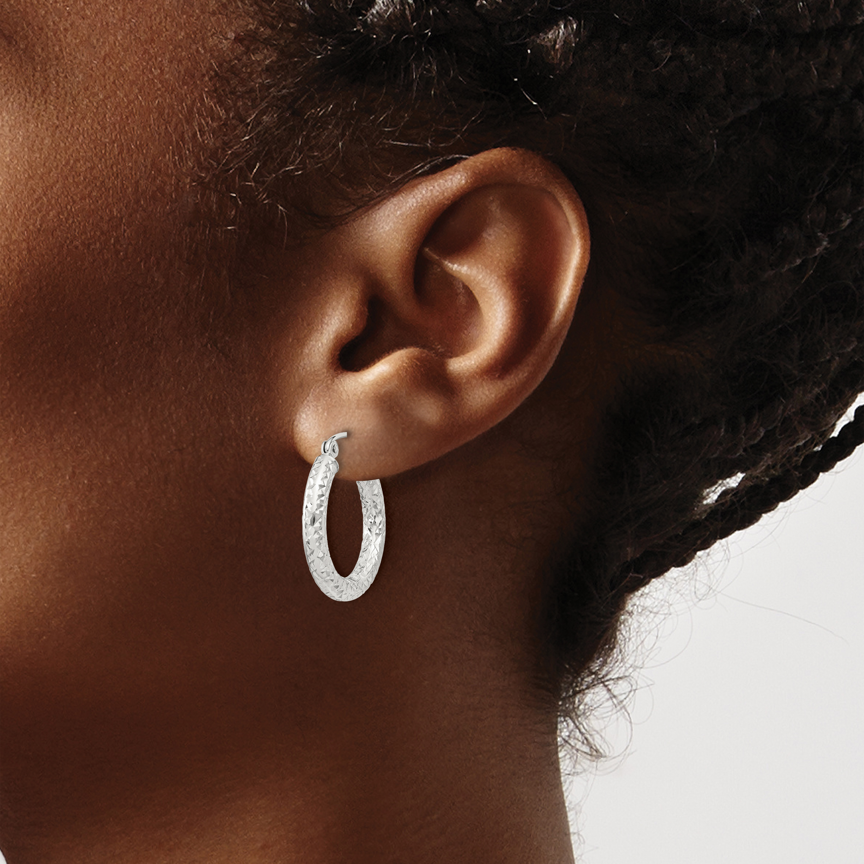  20 mm Sterling Silver 3.0mm Textured Hoop Earrings  Unknown Friendly Weight Sterling Silver - view 6