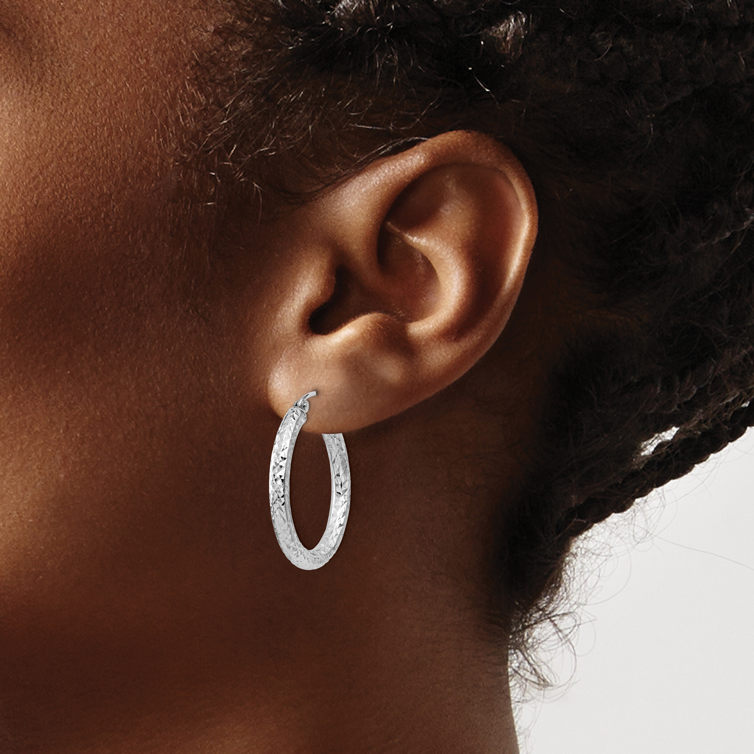  20 mm Sterling Silver 3.0mm Textured Hoop Earrings  Unknown Friendly Weight Sterling Silver - view 10