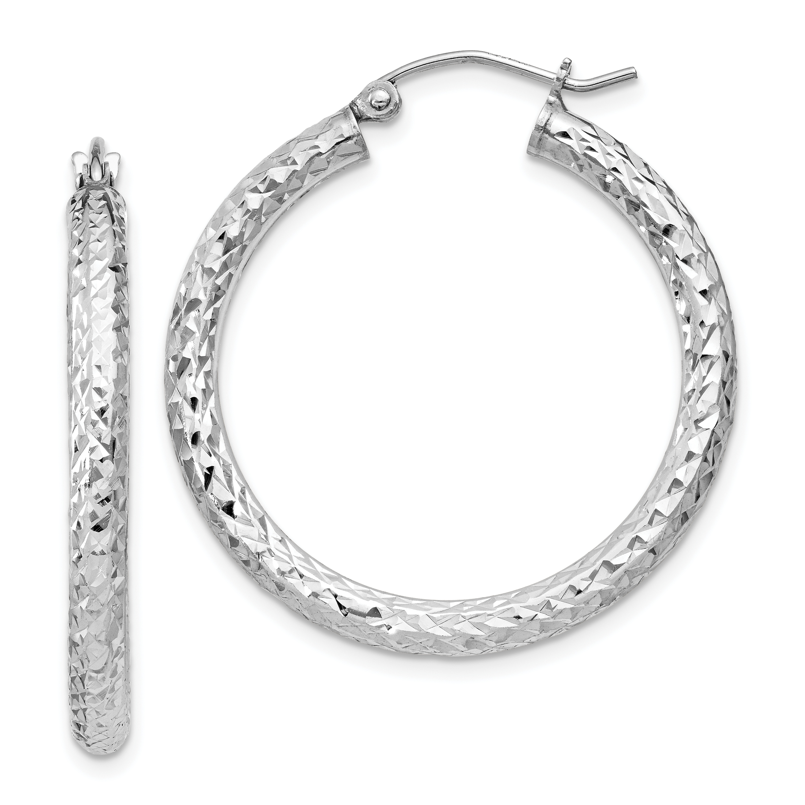  20 mm Sterling Silver 3.0mm Textured Hoop Earrings  Unknown Friendly Weight Sterling Silver - view 20