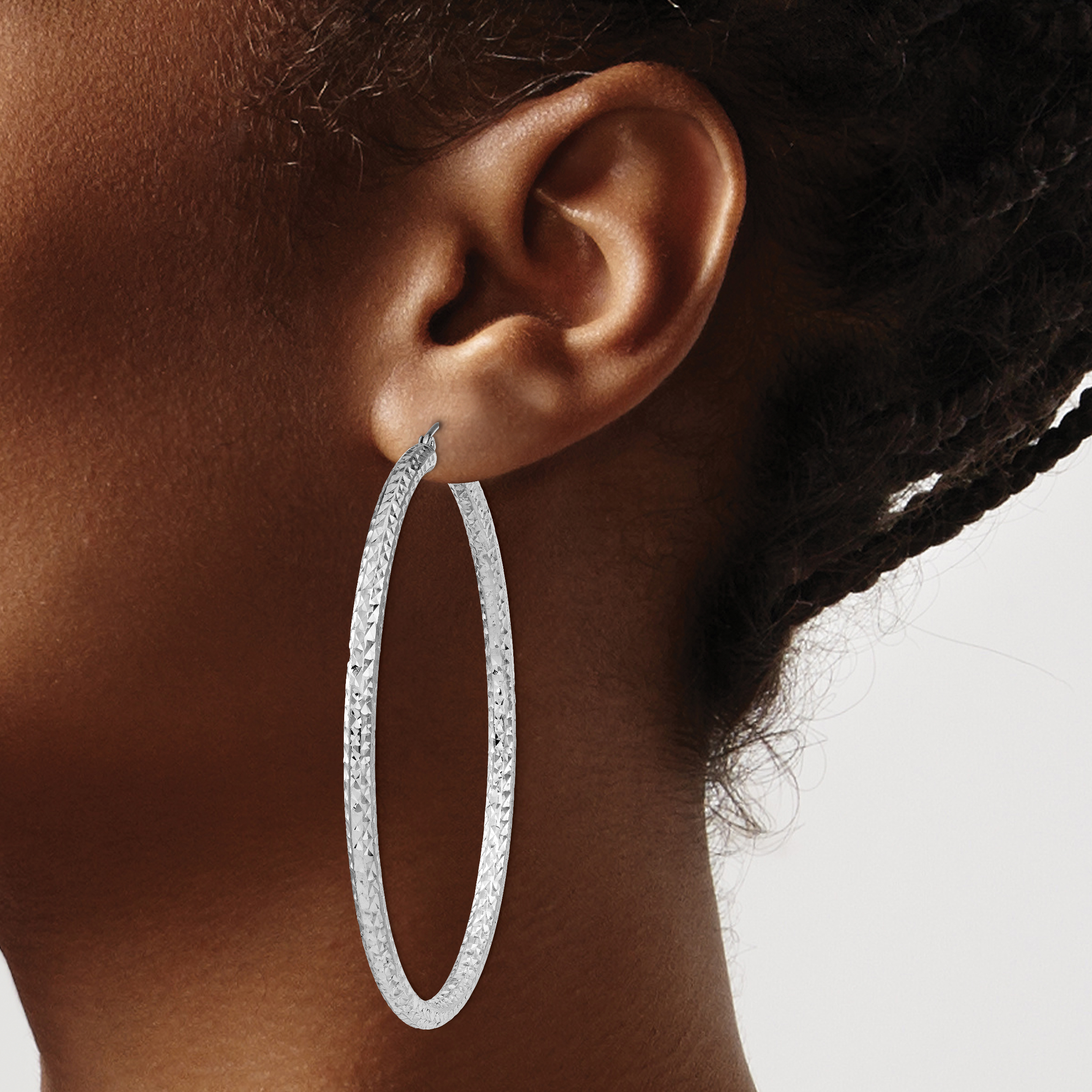  20 mm Sterling Silver 3.0mm Textured Hoop Earrings  Unknown Friendly Weight Sterling Silver - view 66