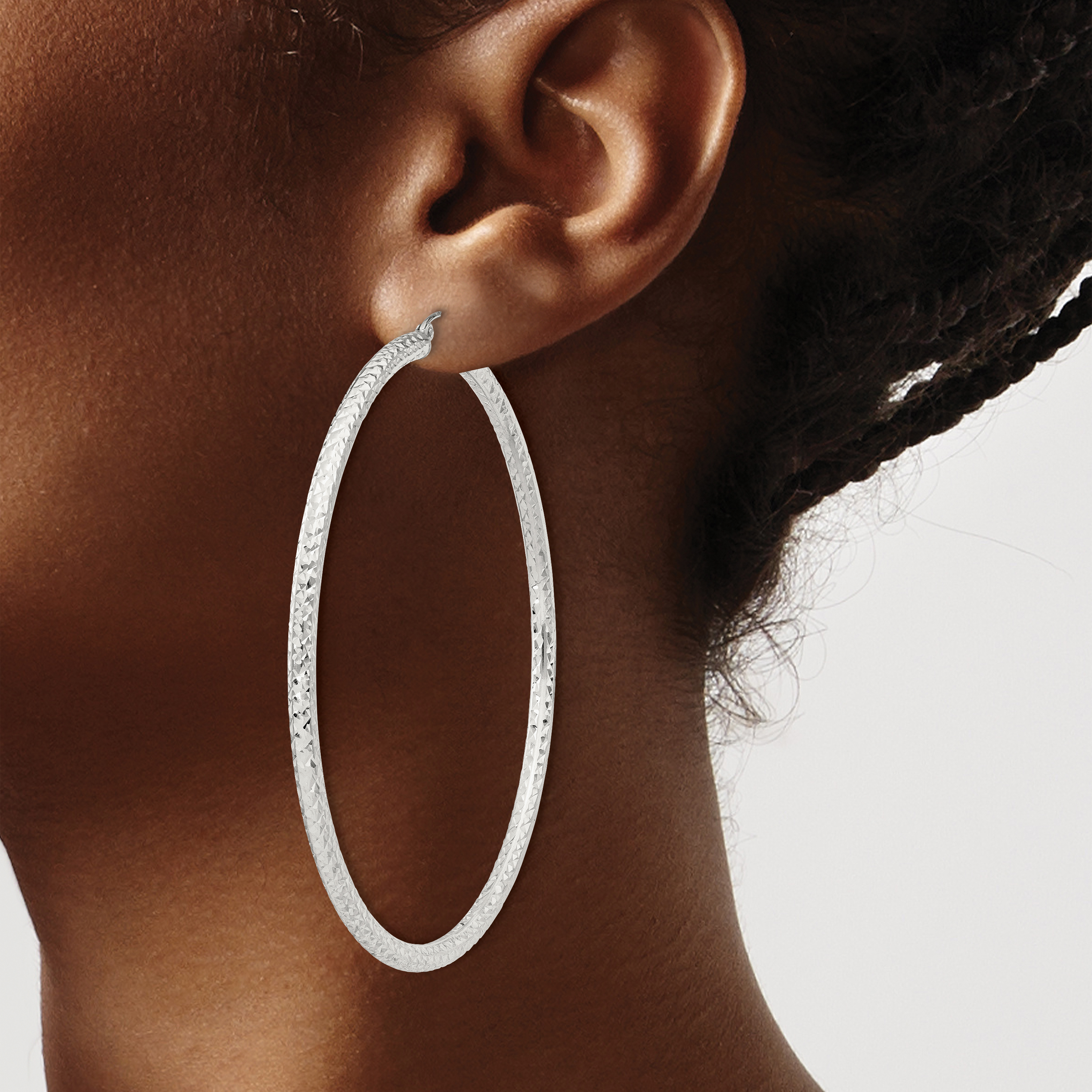  20 mm Sterling Silver 3.0mm Textured Hoop Earrings  Unknown Friendly Weight Sterling Silver - view 86