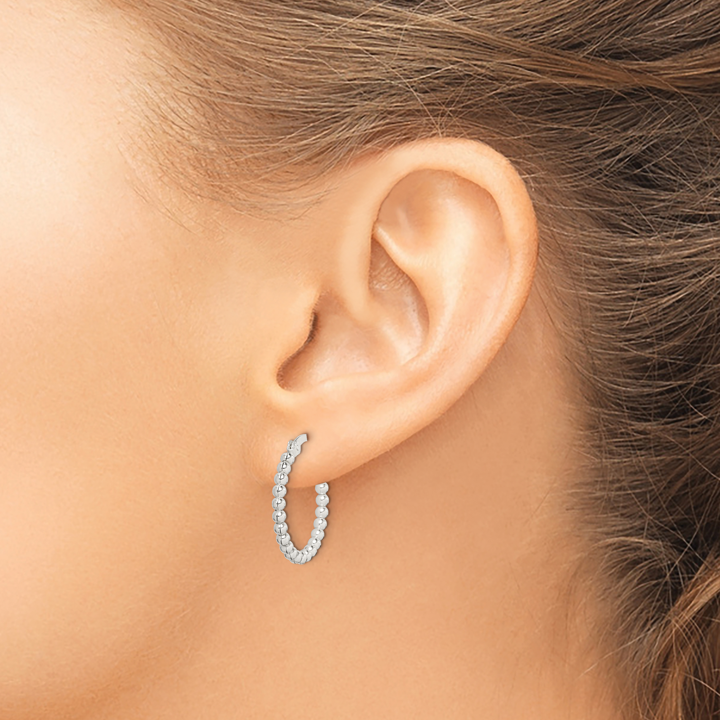  26 mm Sterling Silver Beaded Hoop Earrings  Unknown Friendly Weight Sterling Silver - view 7