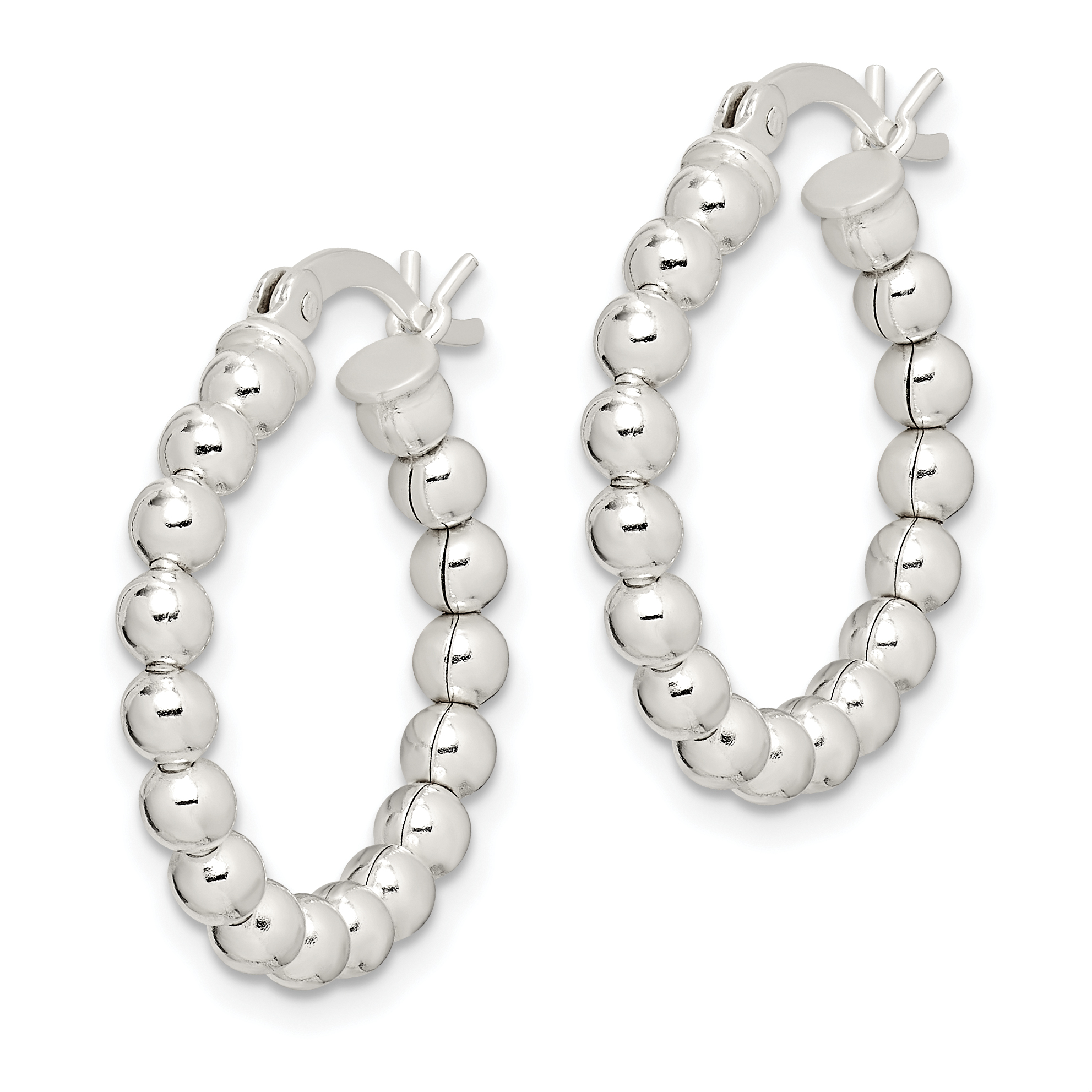  26 mm Sterling Silver Beaded Hoop Earrings  Unknown Friendly Weight Sterling Silver - view 2