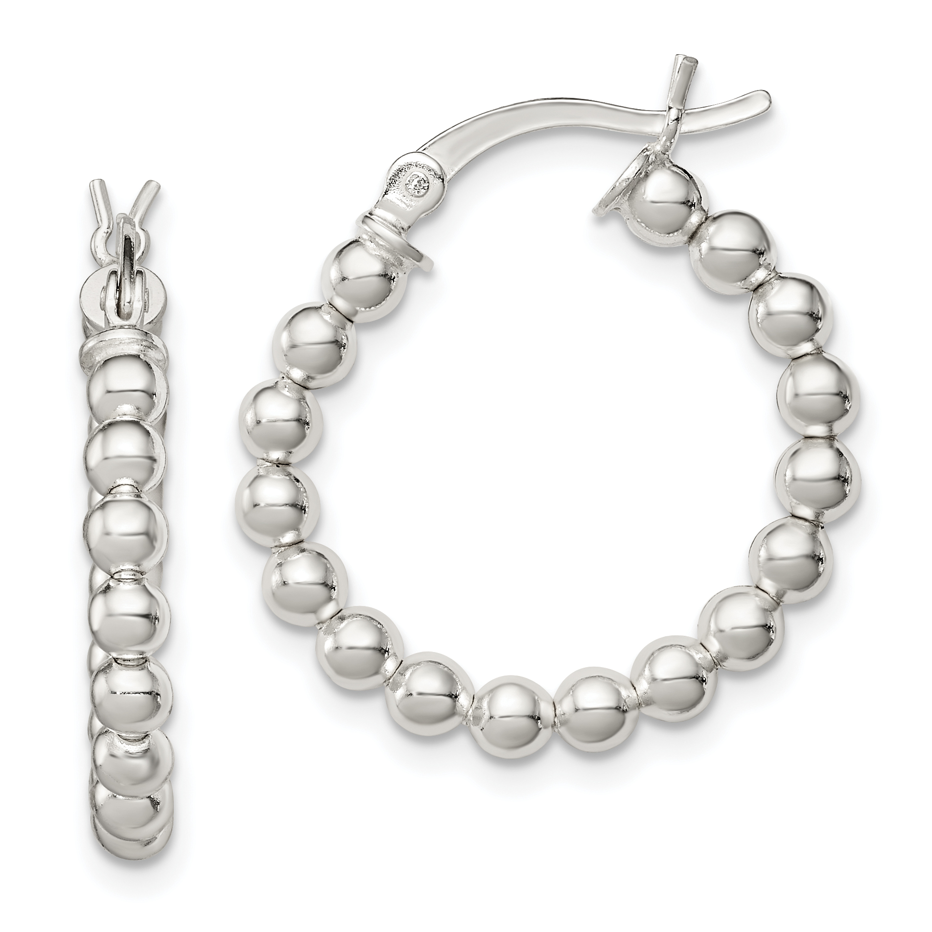  26 mm Sterling Silver Beaded Hoop Earrings  Unknown Friendly Weight Sterling Silver - view 5