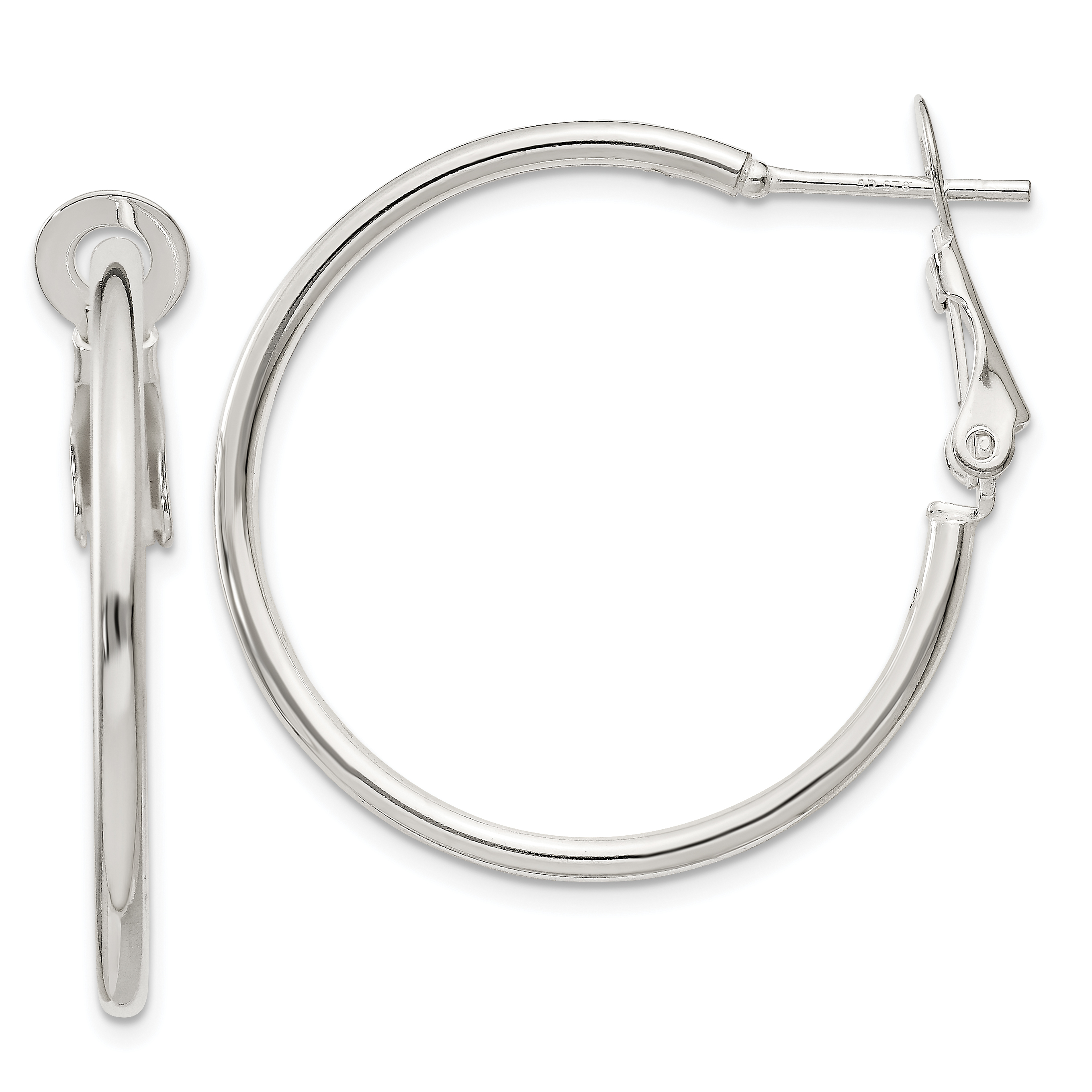  30 mm Sterling Silver 2mm Omega Back Hoop Earrings  Unknown Friendly Weight Sterling Silver - view 4