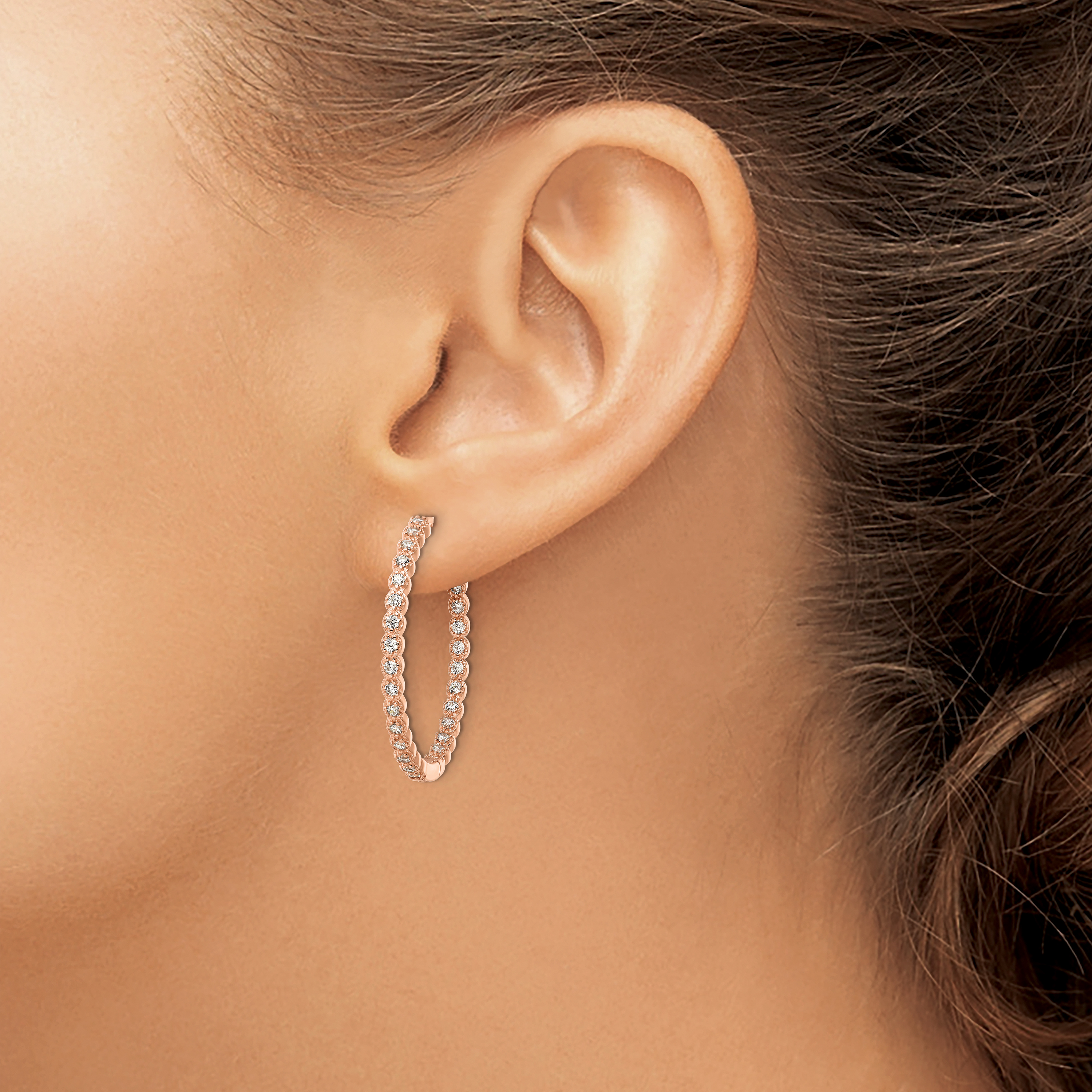  29 mm SS/Flash Plated Rose Tone Sterling Silver CZ Hoop Earrings  Unknown Friendly Weight Sterling Silver rose - view 2