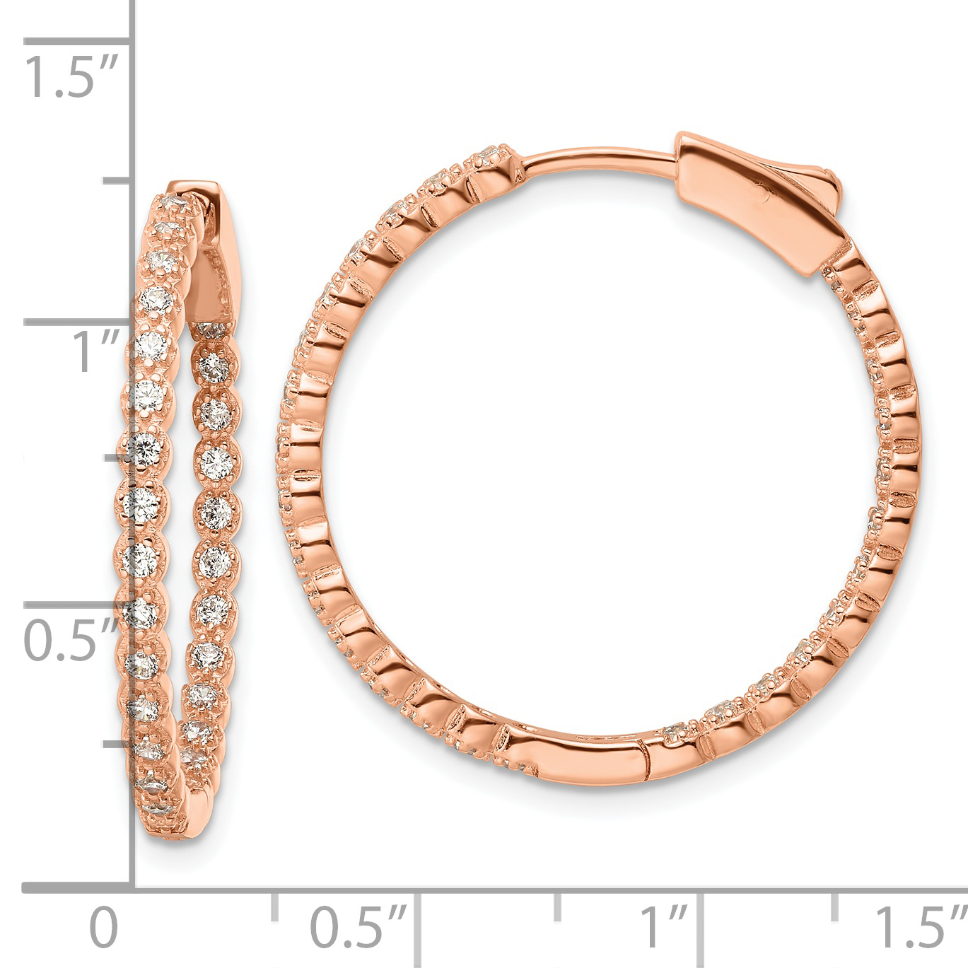  29 mm SS/Flash Plated Rose Tone Sterling Silver CZ Hoop Earrings  Unknown Friendly Weight Sterling Silver rose - view 3