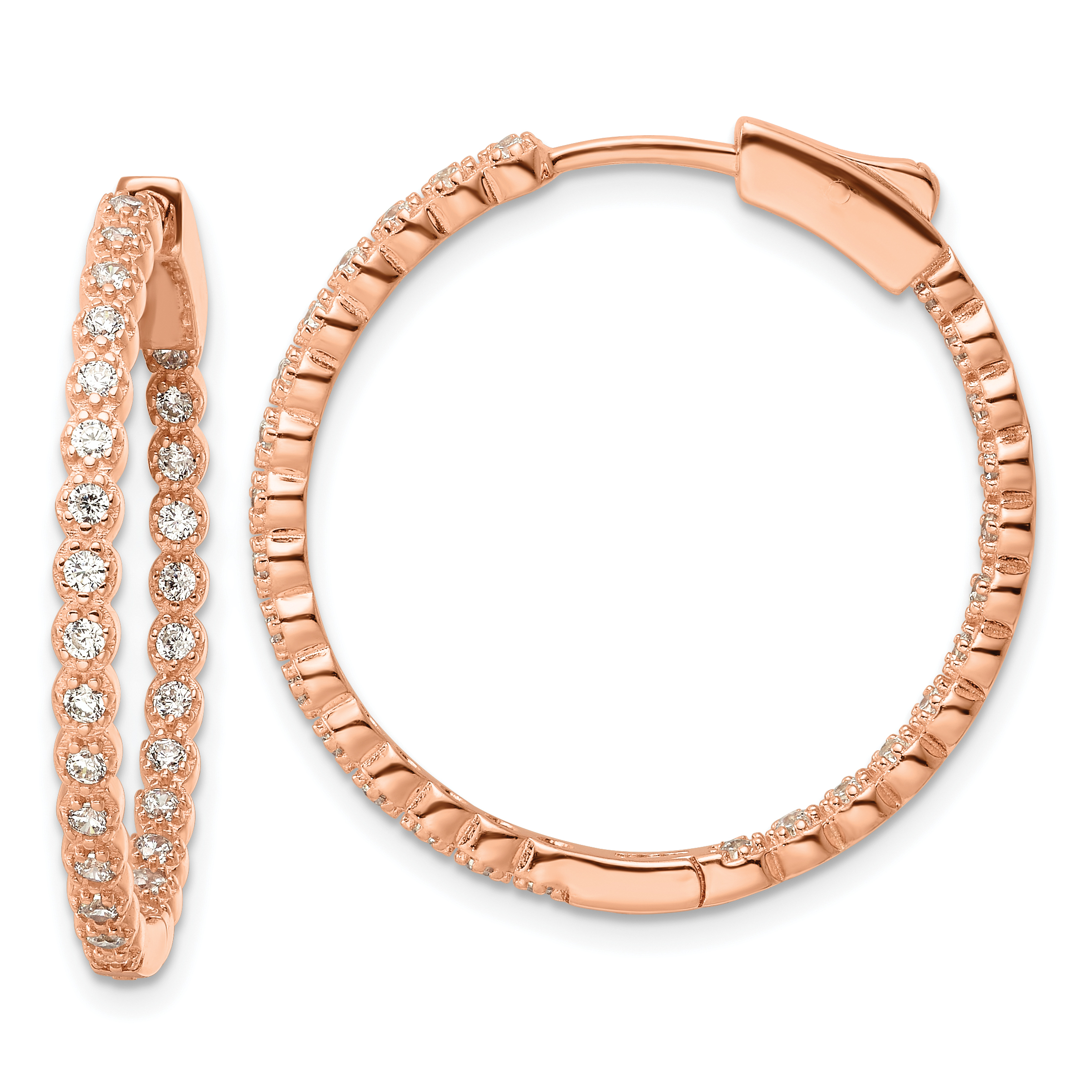  29 mm SS/Flash Plated Rose Tone Sterling Silver CZ Hoop Earrings  Unknown Friendly Weight Sterling Silver rose - view 4