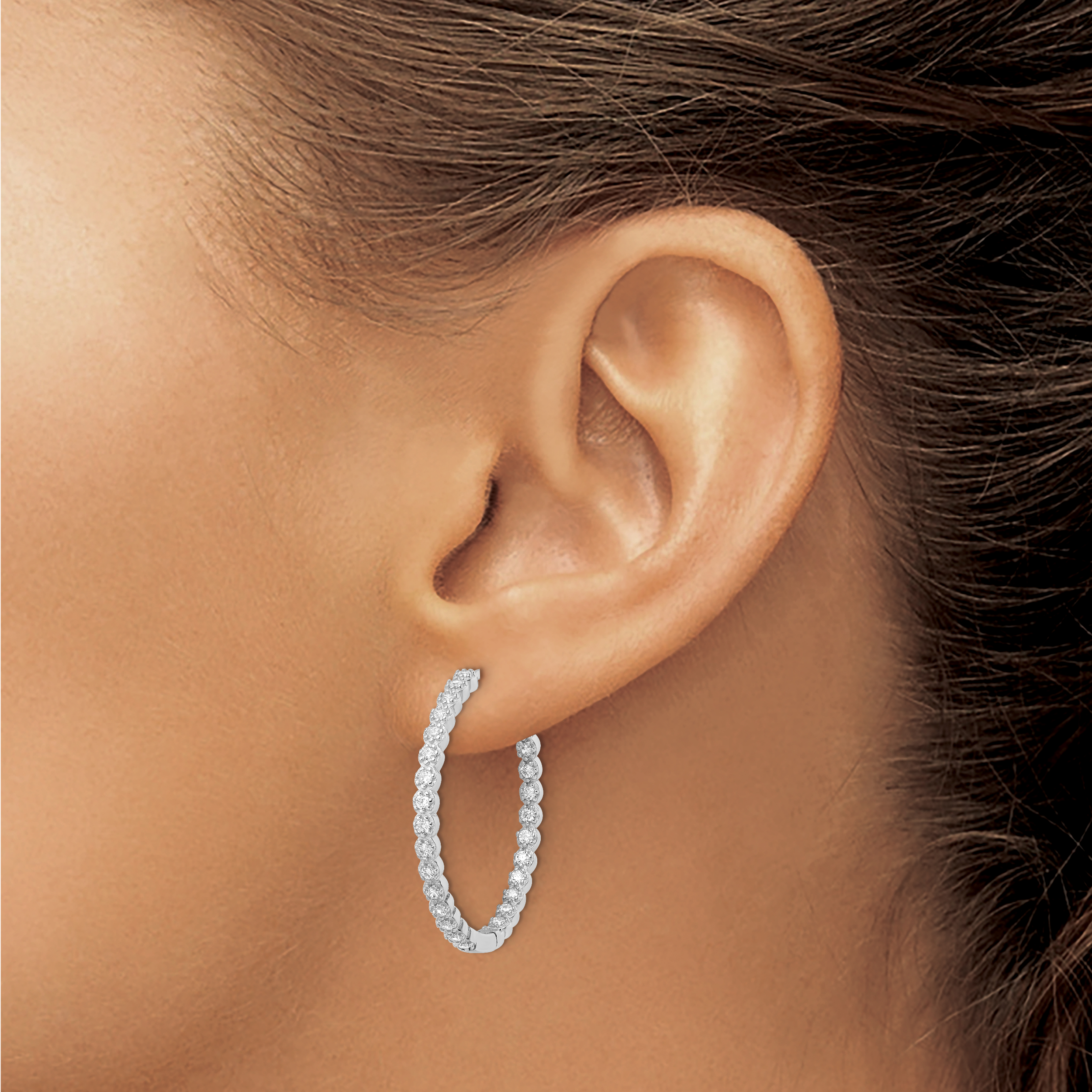  29 mm Sterling Silver CZ Hoop Earrings 28.82 mm Unknown Friendly Weight Sterling Silver - view 2