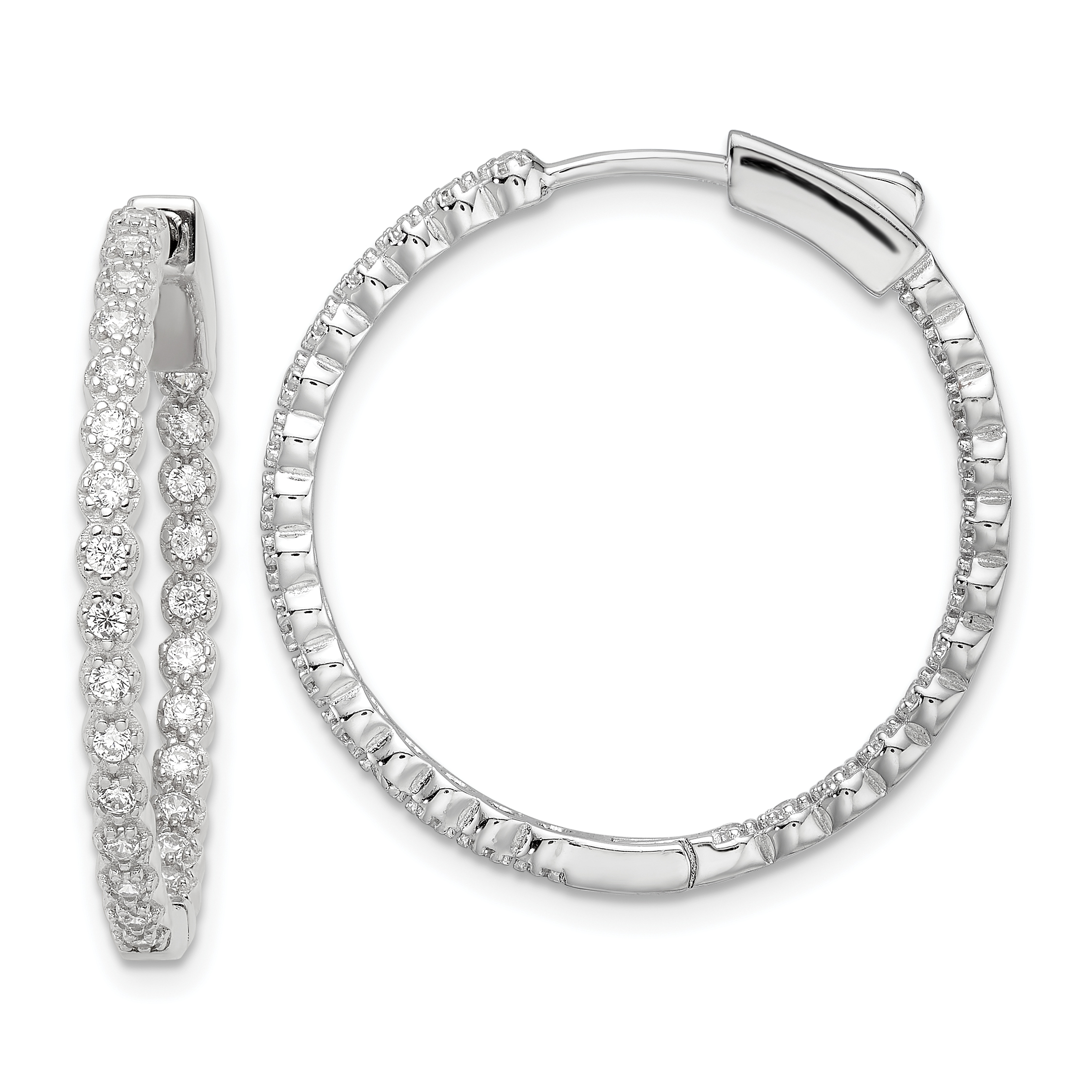  29 mm Sterling Silver CZ Hoop Earrings 28.82 mm Unknown Friendly Weight Sterling Silver - view 4
