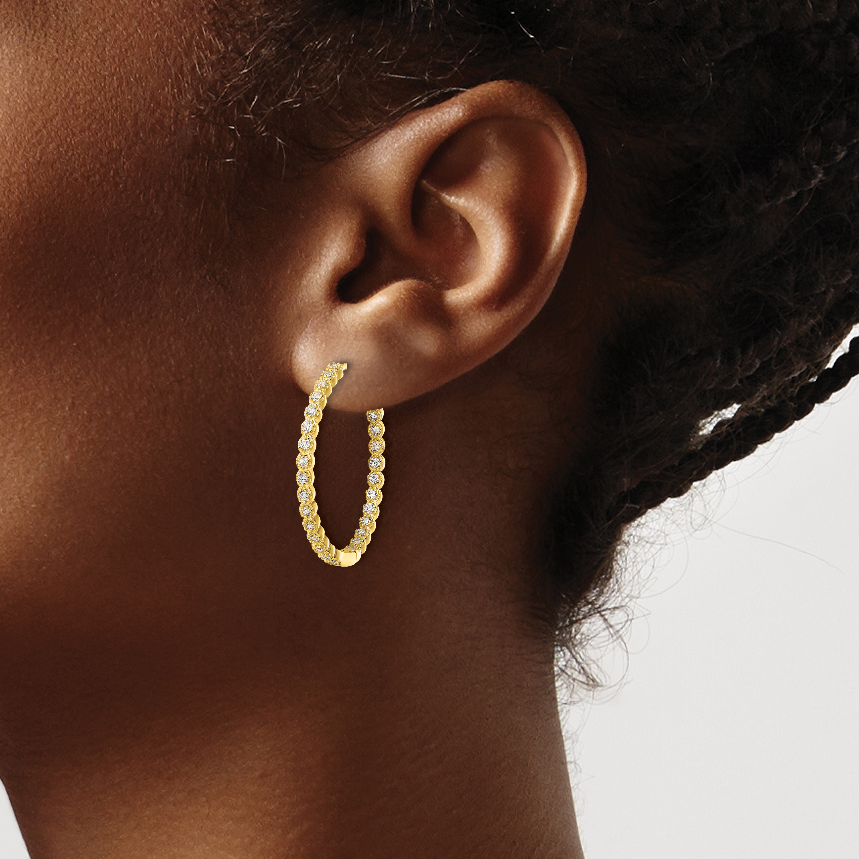  29 mm SS/Flash Plated Gold Tone Sterling Silver CZ Hoop Earrings  Unknown Friendly Weight Sterling Silver yellow - view 2