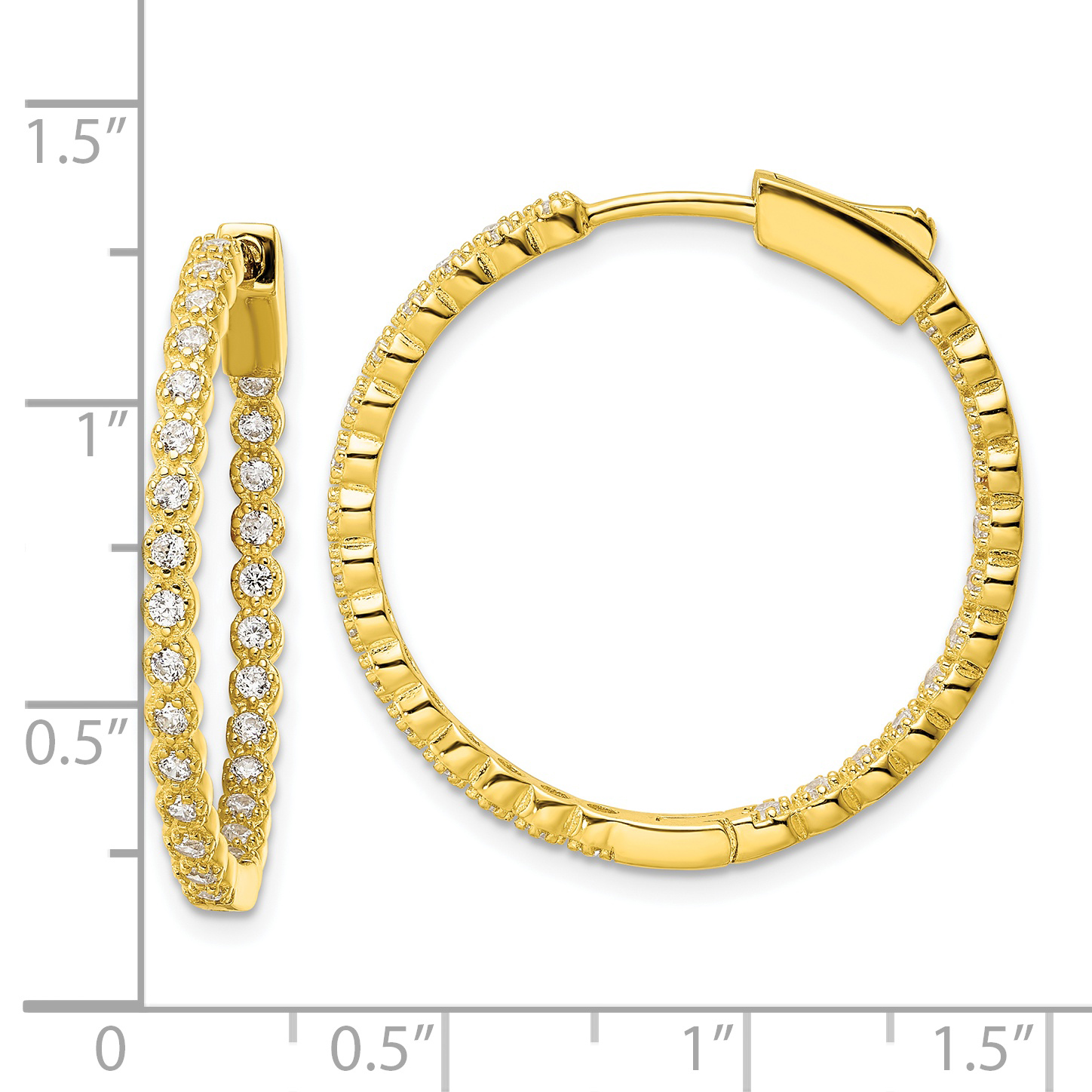  29 mm SS/Flash Plated Gold Tone Sterling Silver CZ Hoop Earrings  Unknown Friendly Weight Sterling Silver yellow - view 3