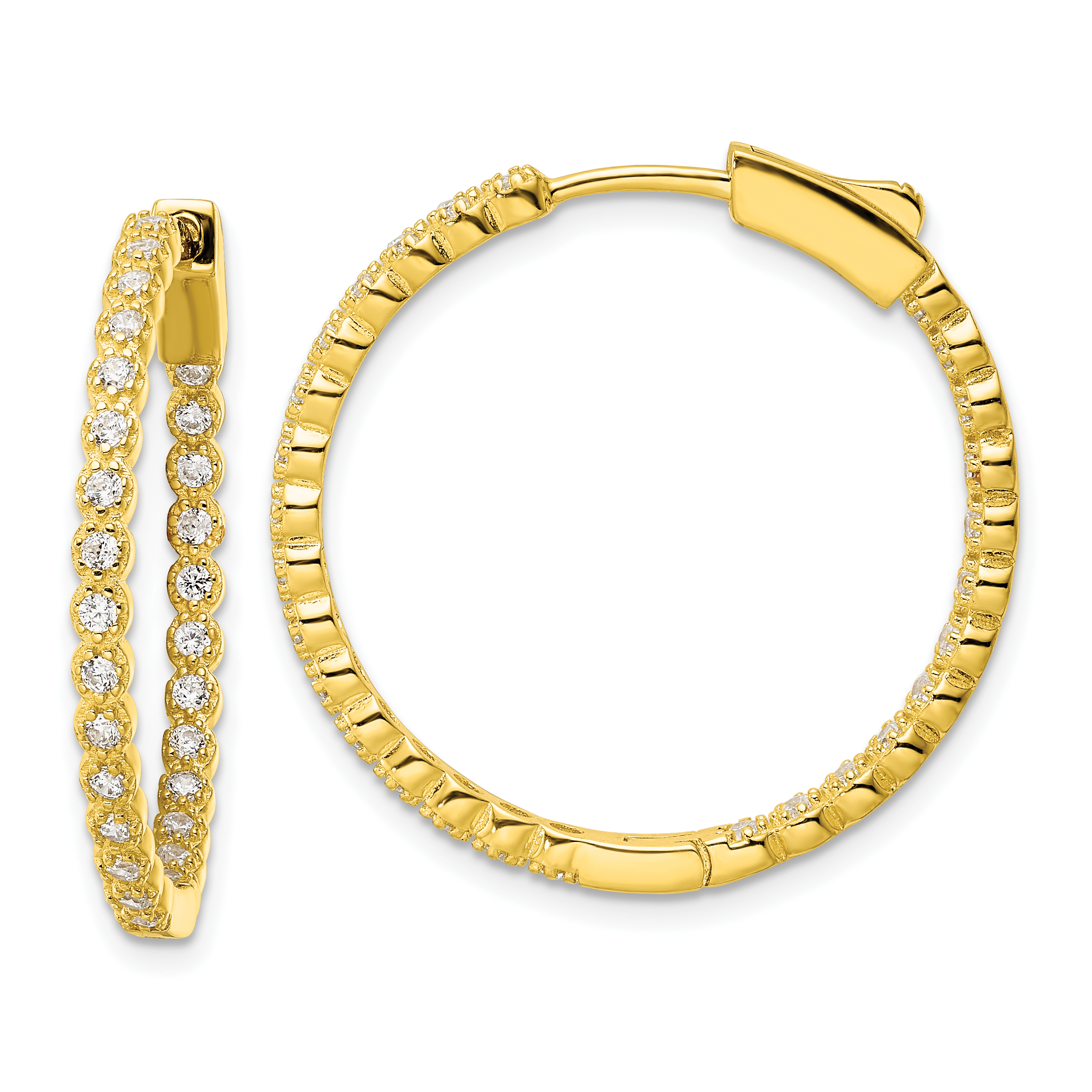  29 mm SS/Flash Plated Gold Tone Sterling Silver CZ Hoop Earrings  Unknown Friendly Weight Sterling Silver yellow - view 4