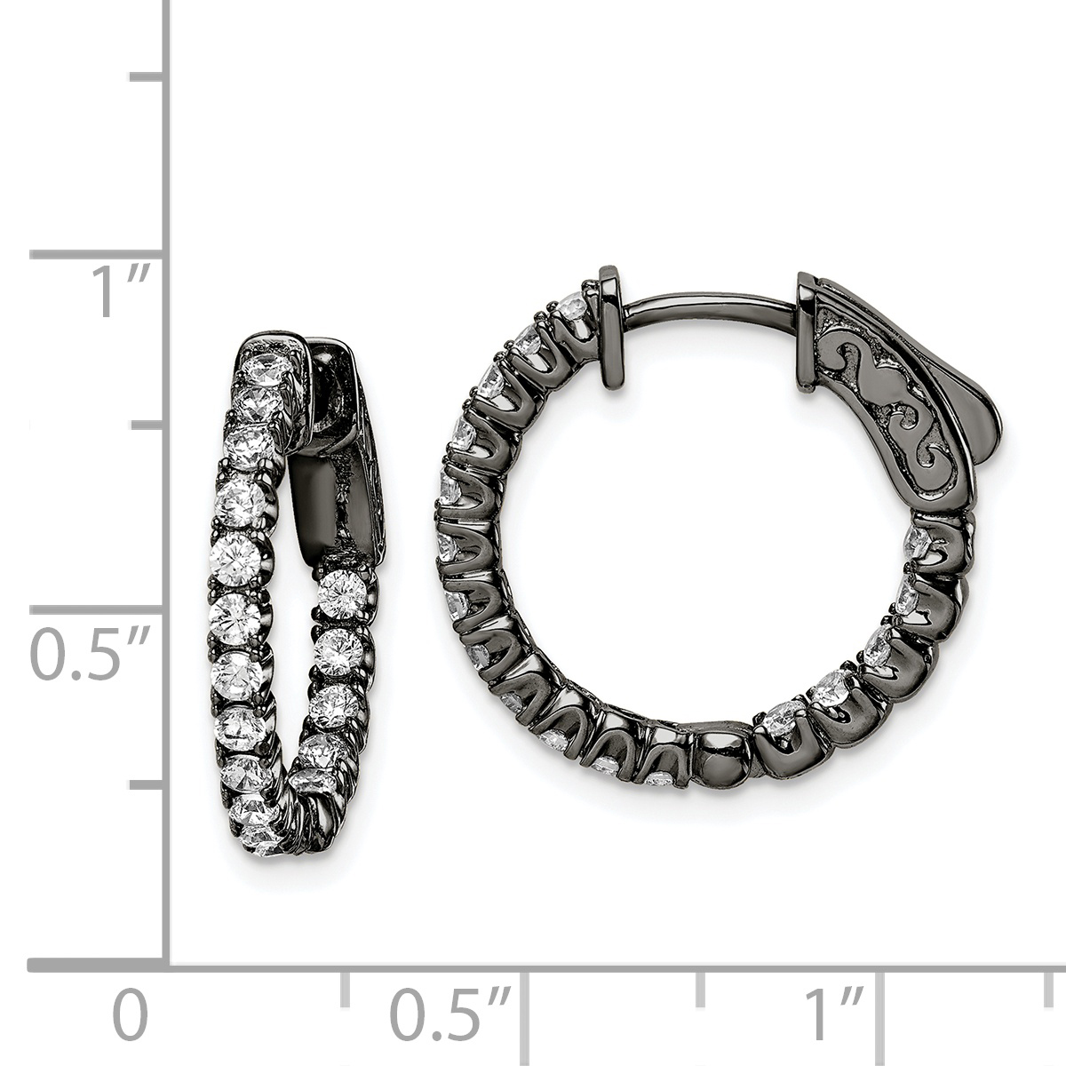  19 mm Sterling Silver / Rhodium Black Sterling Silver CZ 2mm Hinged Hoops 20 mm Unknown Friendly Weight Sterling Silver black - view 3