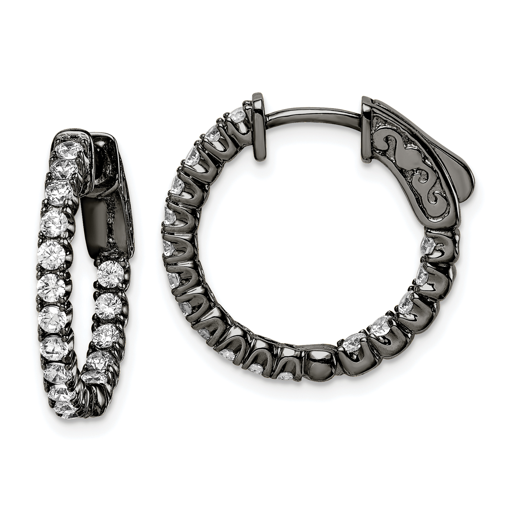  19 mm Sterling Silver / Rhodium Black Sterling Silver CZ 2mm Hinged Hoops 20 mm Unknown Friendly Weight Sterling Silver black - view 4