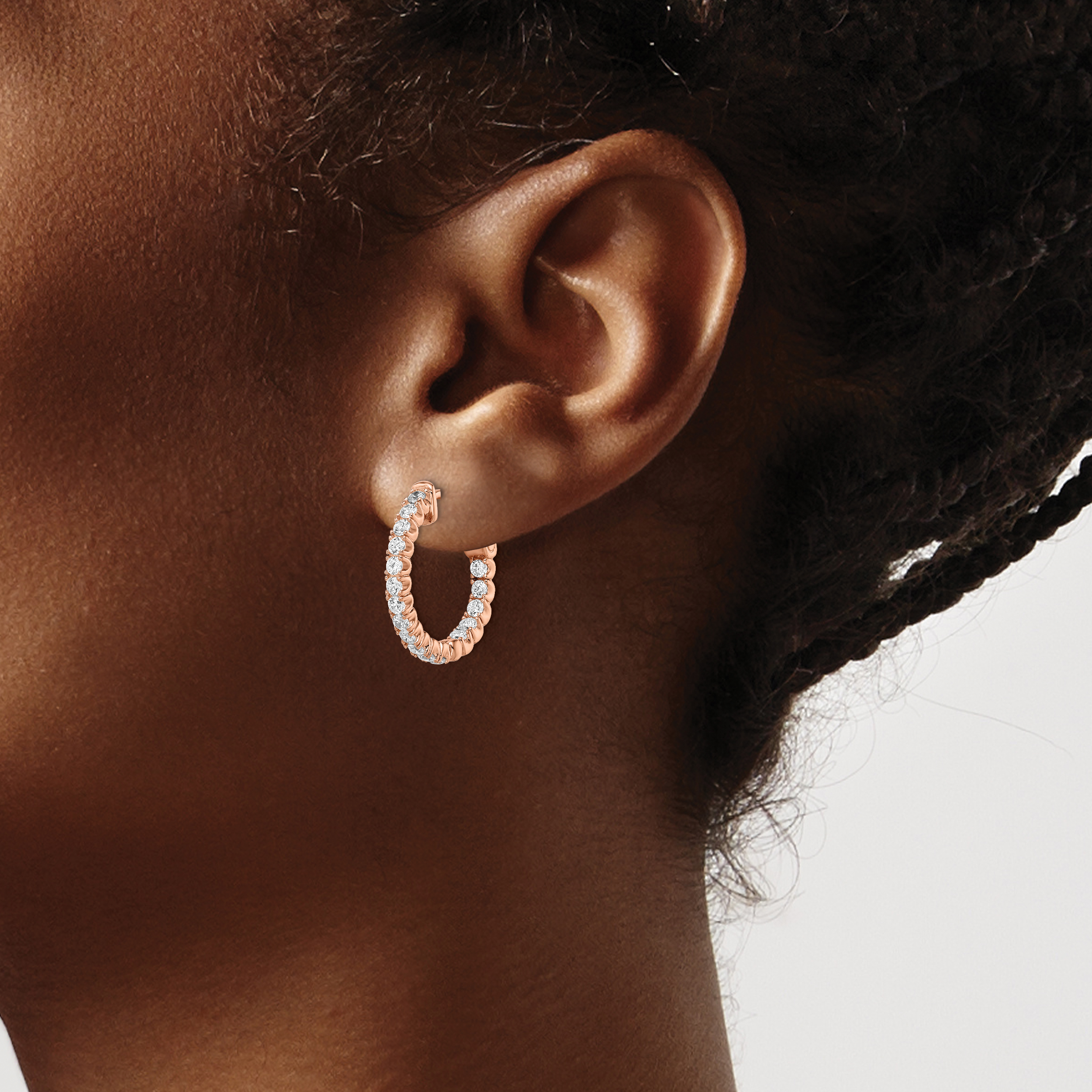  19 mm SS/Flash Plated Rose Tone Sterling Silver CZ 2mm Hinged Hoops  Unknown Friendly Weight Sterling Silver rose - view 2