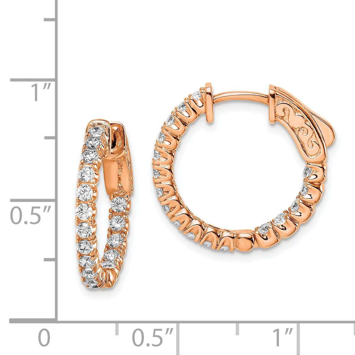  19 mm SS/Flash Plated Rose Tone Sterling Silver CZ 2mm Hinged Hoops  Unknown Friendly Weight Sterling Silver rose - view 3