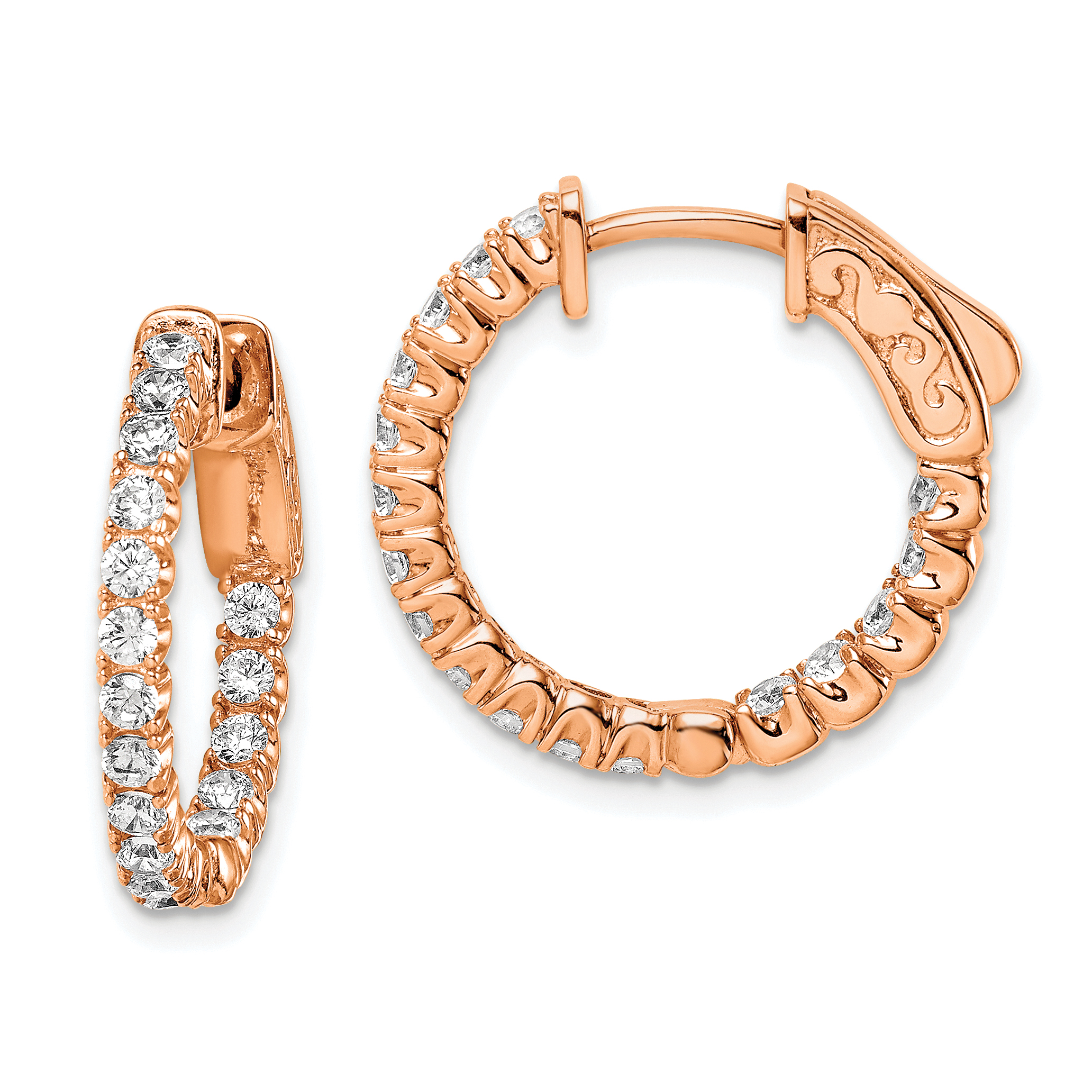  19 mm SS/Flash Plated Rose Tone Sterling Silver CZ 2mm Hinged Hoops  Unknown Friendly Weight Sterling Silver rose - view 4