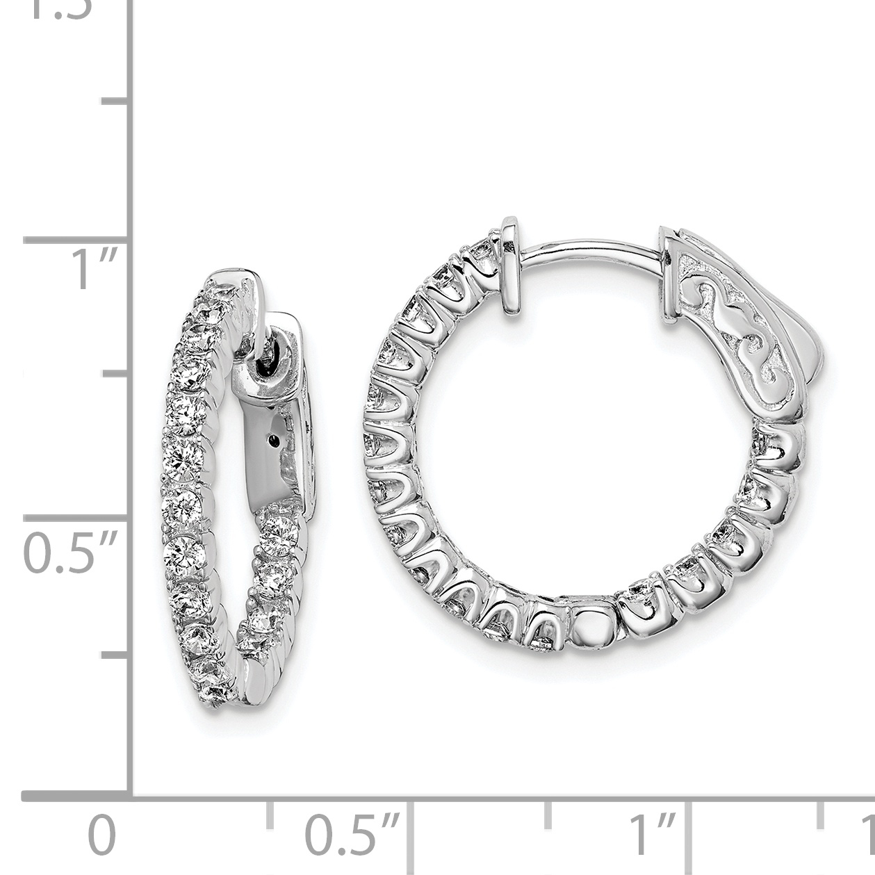  19 mm Sterling Silver / Rhodium Silver Tone Sterling Silver CZ 2mm Hinged Hoops  Unknown Friendly Weight Sterling Silver - view 3