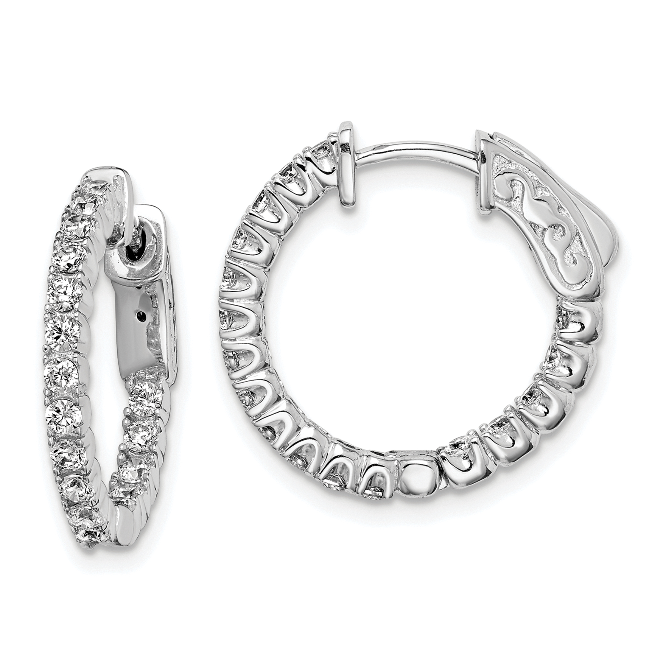  19 mm Sterling Silver / Rhodium Silver Tone Sterling Silver CZ 2mm Hinged Hoops  Unknown Friendly Weight Sterling Silver - view 4