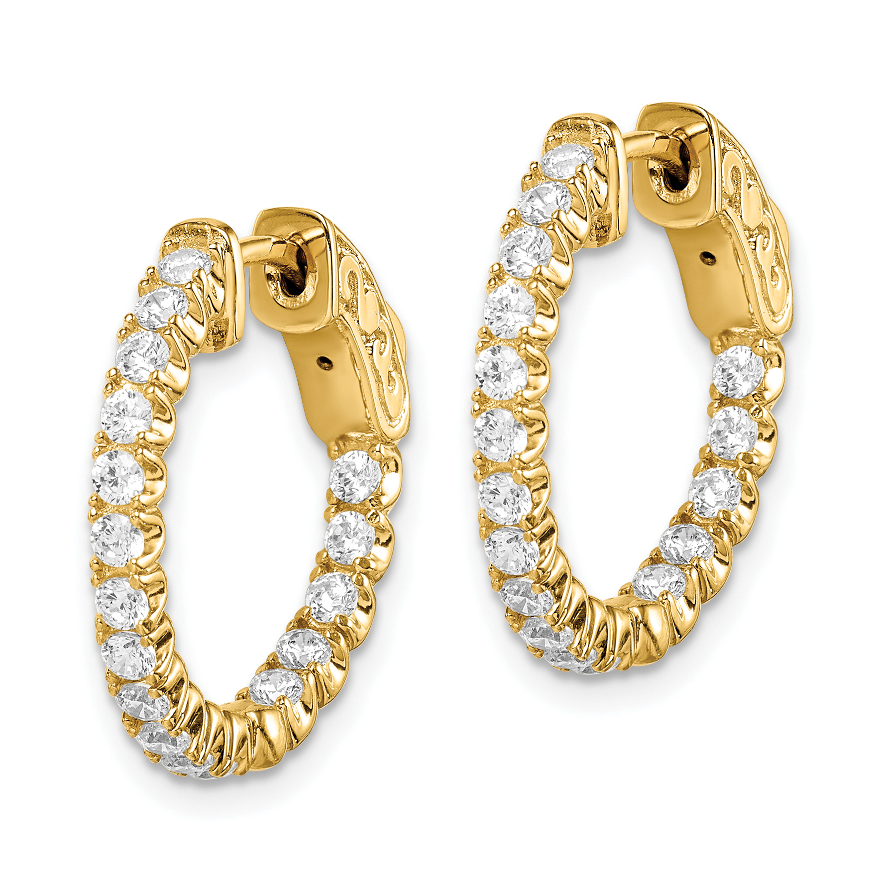  19 mm SS/Flash Plated Gold Tone Sterling Silver CZ 2mm Hinged Hoops  Unknown Friendly Weight Sterling Silver yellow - view 2