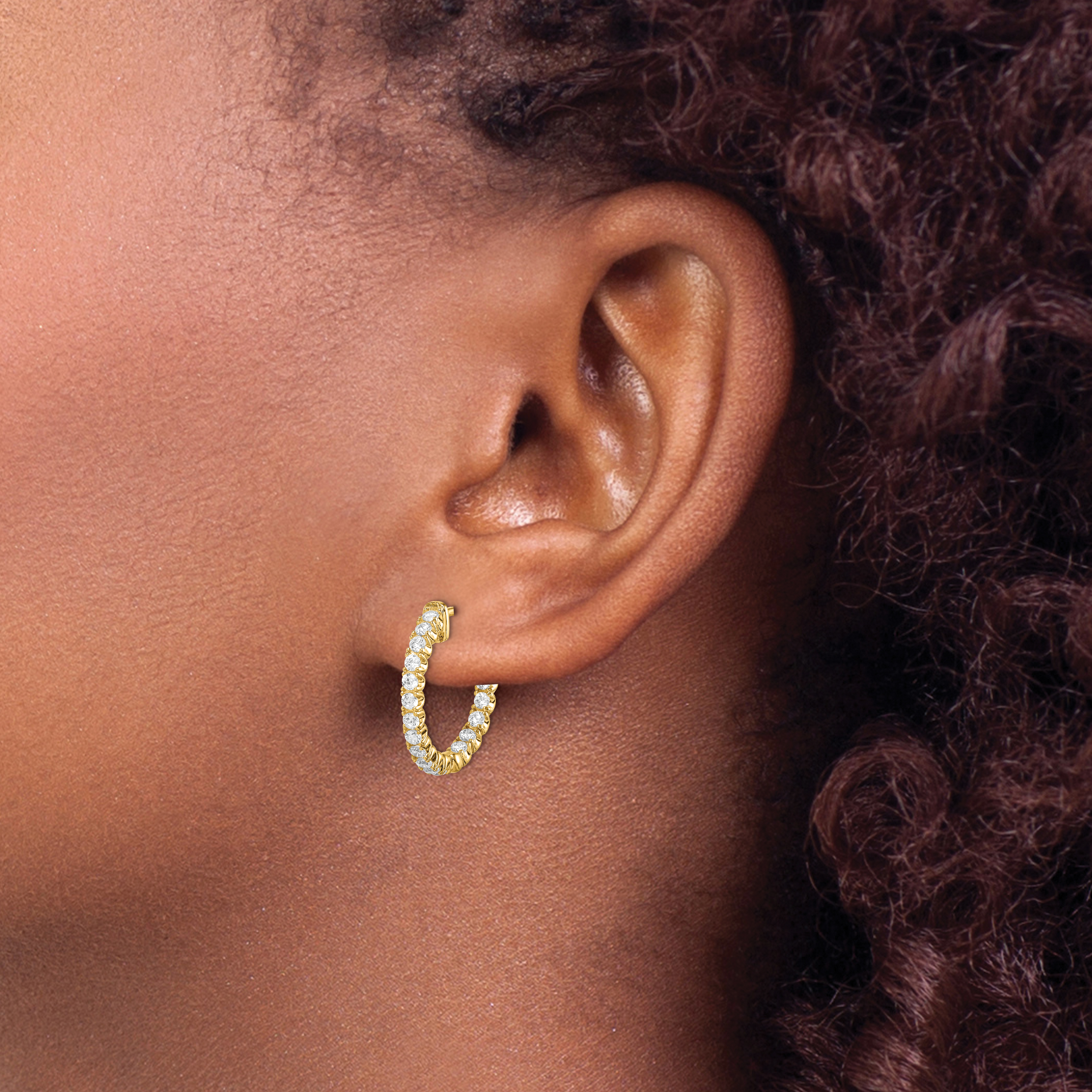  19 mm SS/Flash Plated Gold Tone Sterling Silver CZ 2mm Hinged Hoops  Unknown Friendly Weight Sterling Silver yellow - view 3