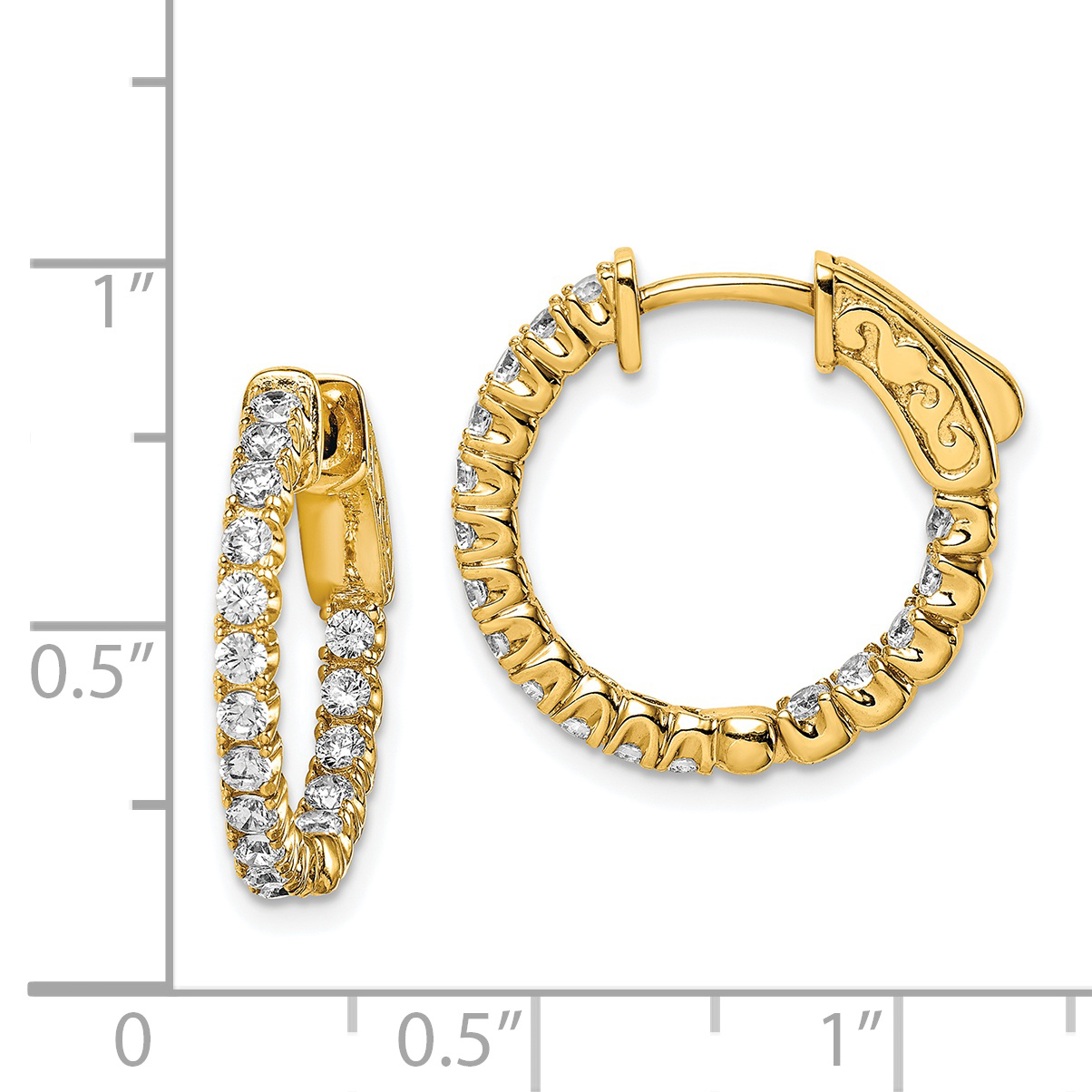  19 mm SS/Flash Plated Gold Tone Sterling Silver CZ 2mm Hinged Hoops  Unknown Friendly Weight Sterling Silver yellow - view 4