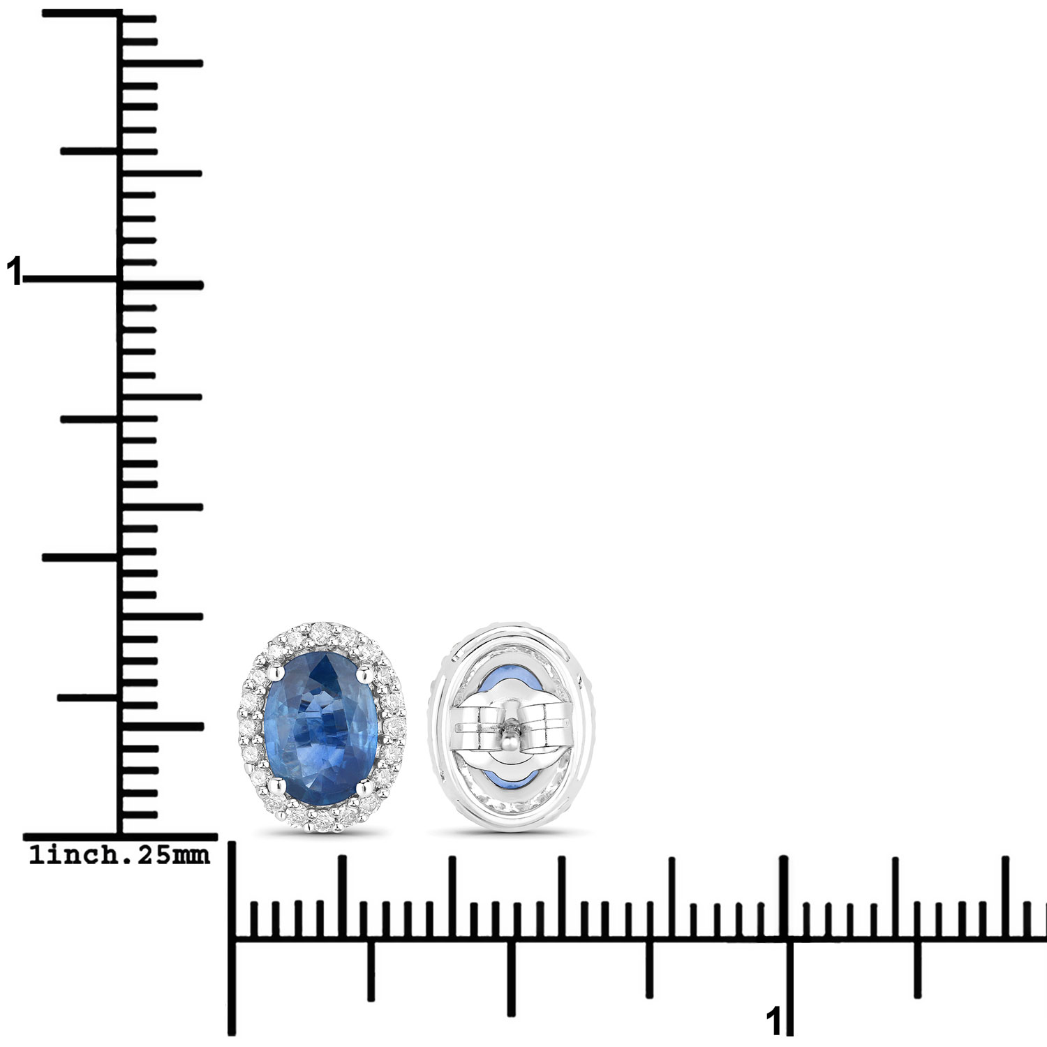 2.16 Carat Genuine Blue Sapphire and White Diamond 14K White Gold Earrings 2.16 C.T.W 14K white gold - view 2