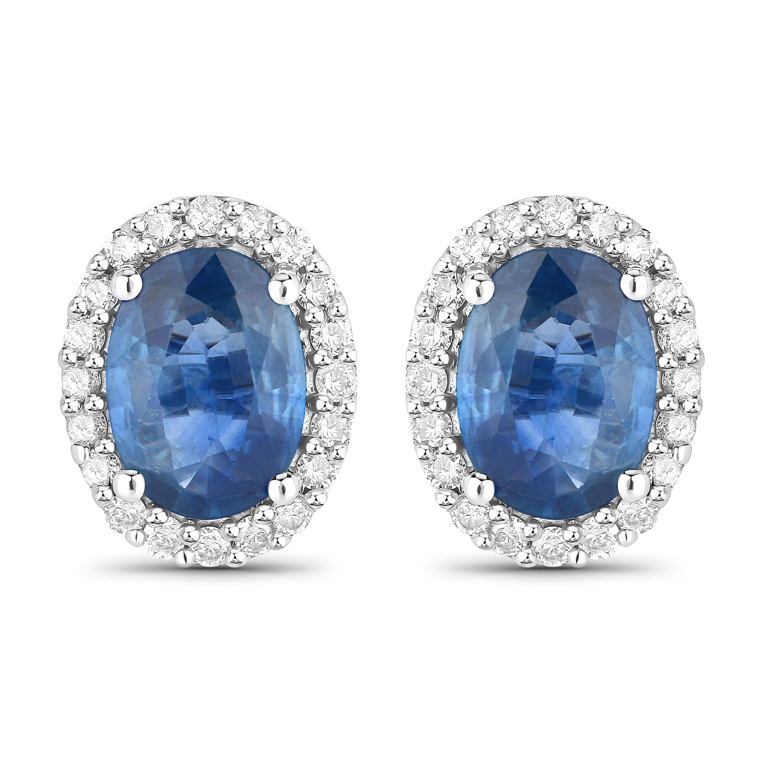 2.16 Carat Genuine Blue Sapphire and White Diamond 14K White Gold Earrings 2.16 C.T.W 14K white gold - view 3