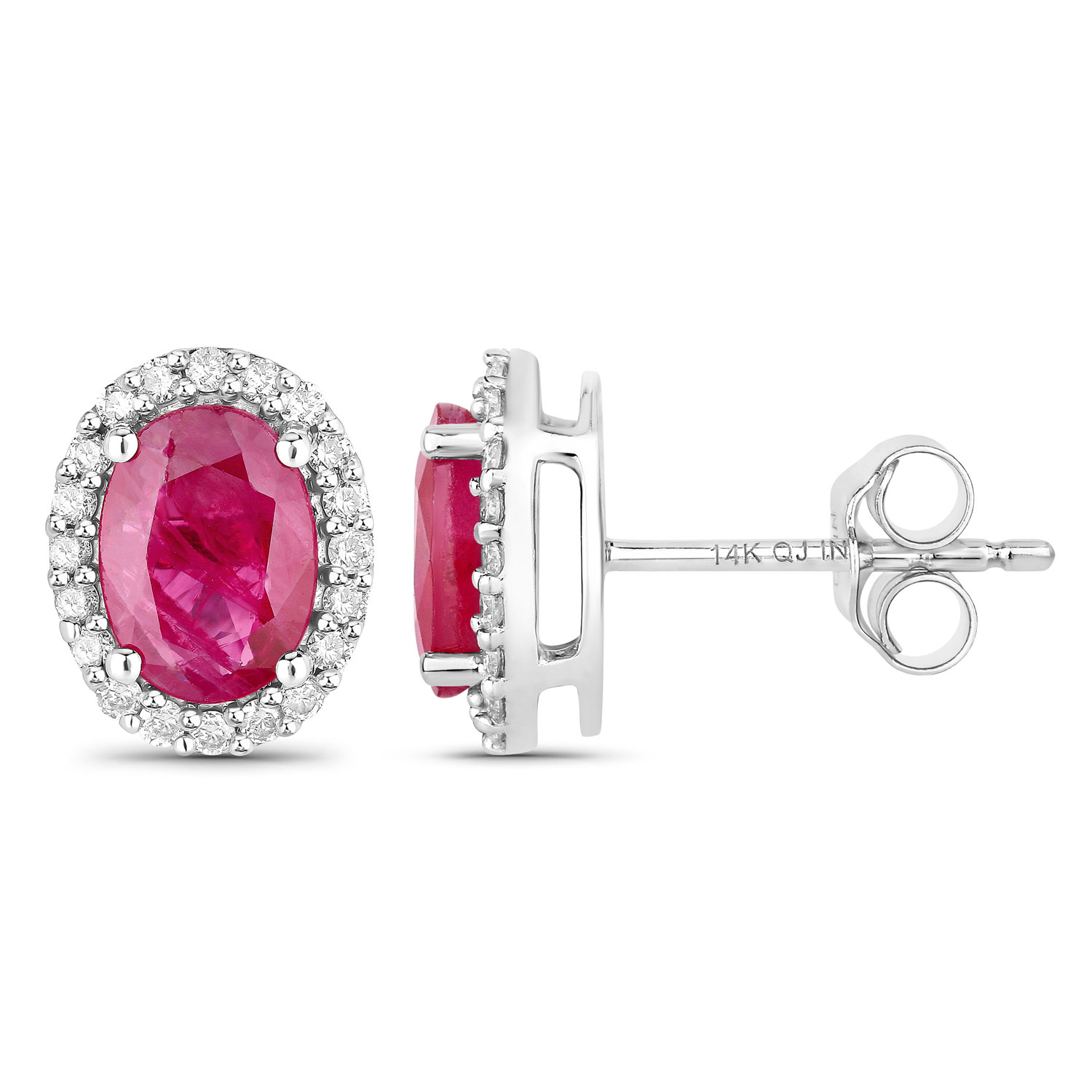 1.96 Carat Genuine Ruby and White Diamond 14K White Gold Earrings 1.96 C.T.W 14K yellow or white gold - view 3