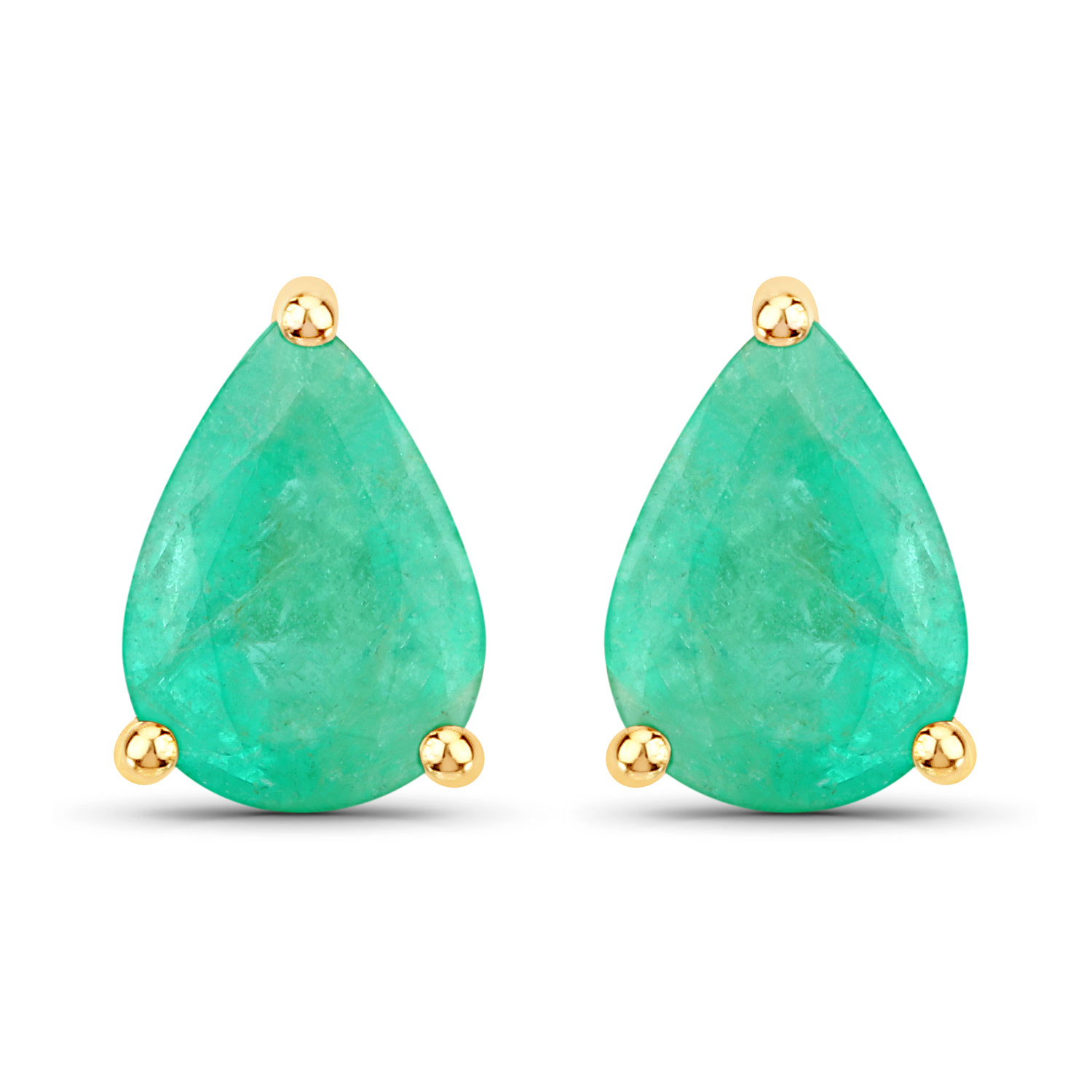 1.30 Carat Genuine Zambian Emerald 10K Yellow Gold Earrings 1.30 C.T.W 10K yellow gold - view 4
