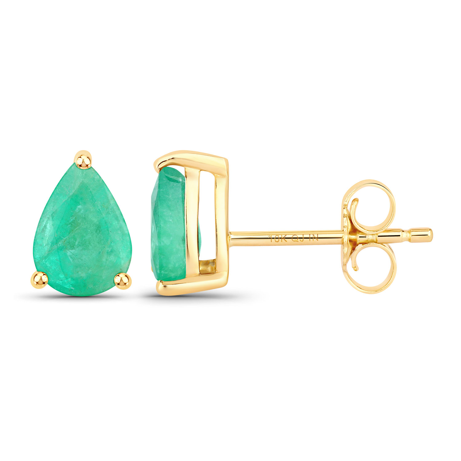 1.30 Carat Genuine Zambian Emerald 10K Yellow Gold Earrings 1.30 C.T.W 10K yellow gold - view 9