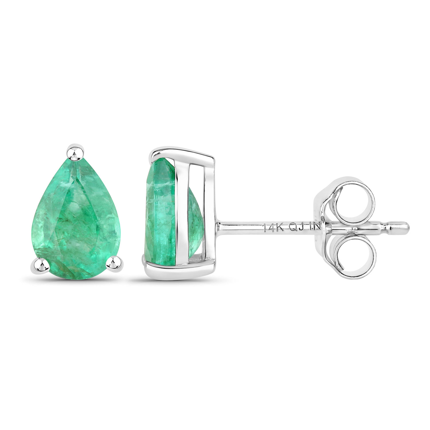 1.30 Carat Genuine Zambian Emerald 14K White Gold Earrings 1.30 C.T.W 14K white gold - view 2
