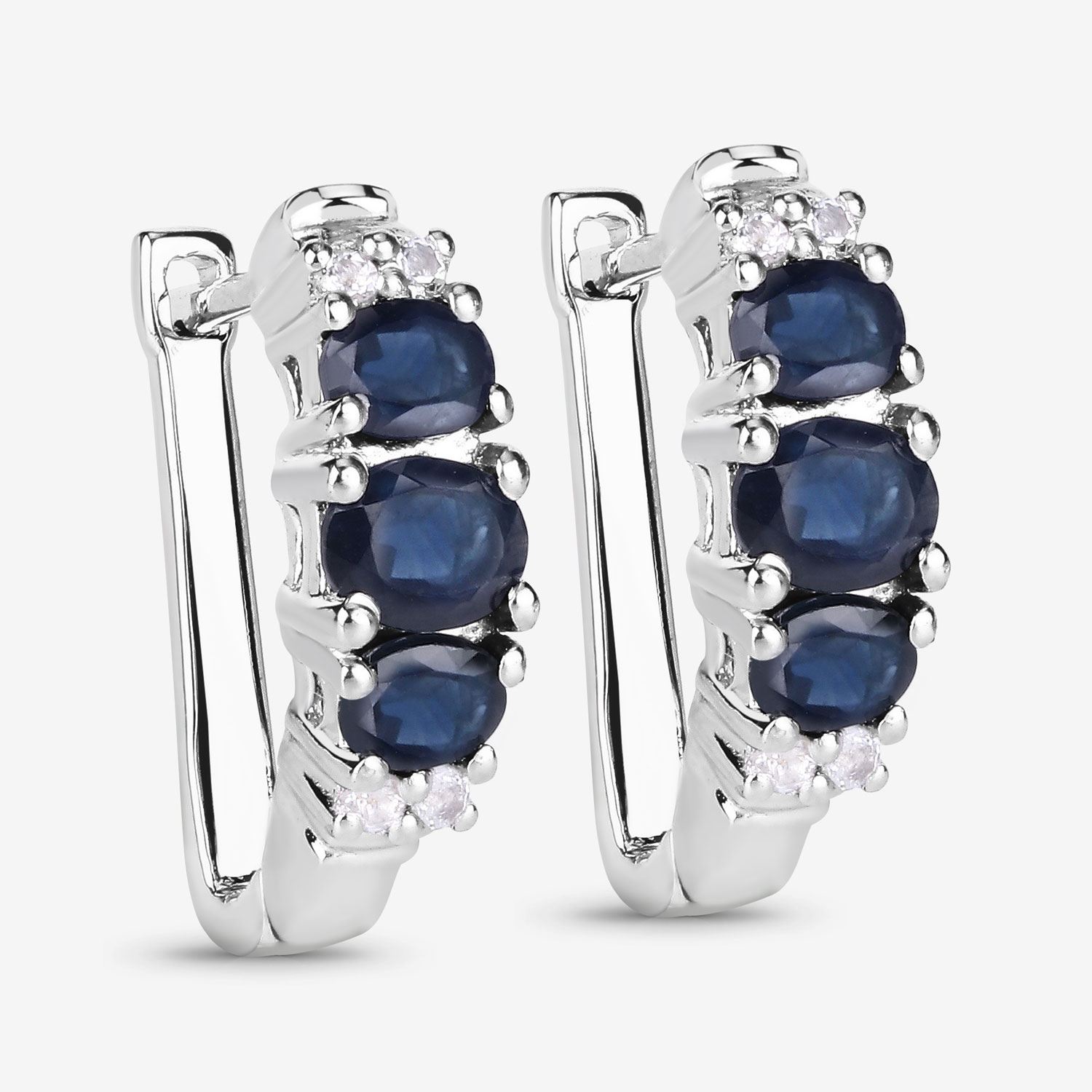 1.66 Carat Genuine Blue Sapphire and White Topaz .925 Sterling Silver Earrings 1.66 C.T.W Sterling Silver - view 5
