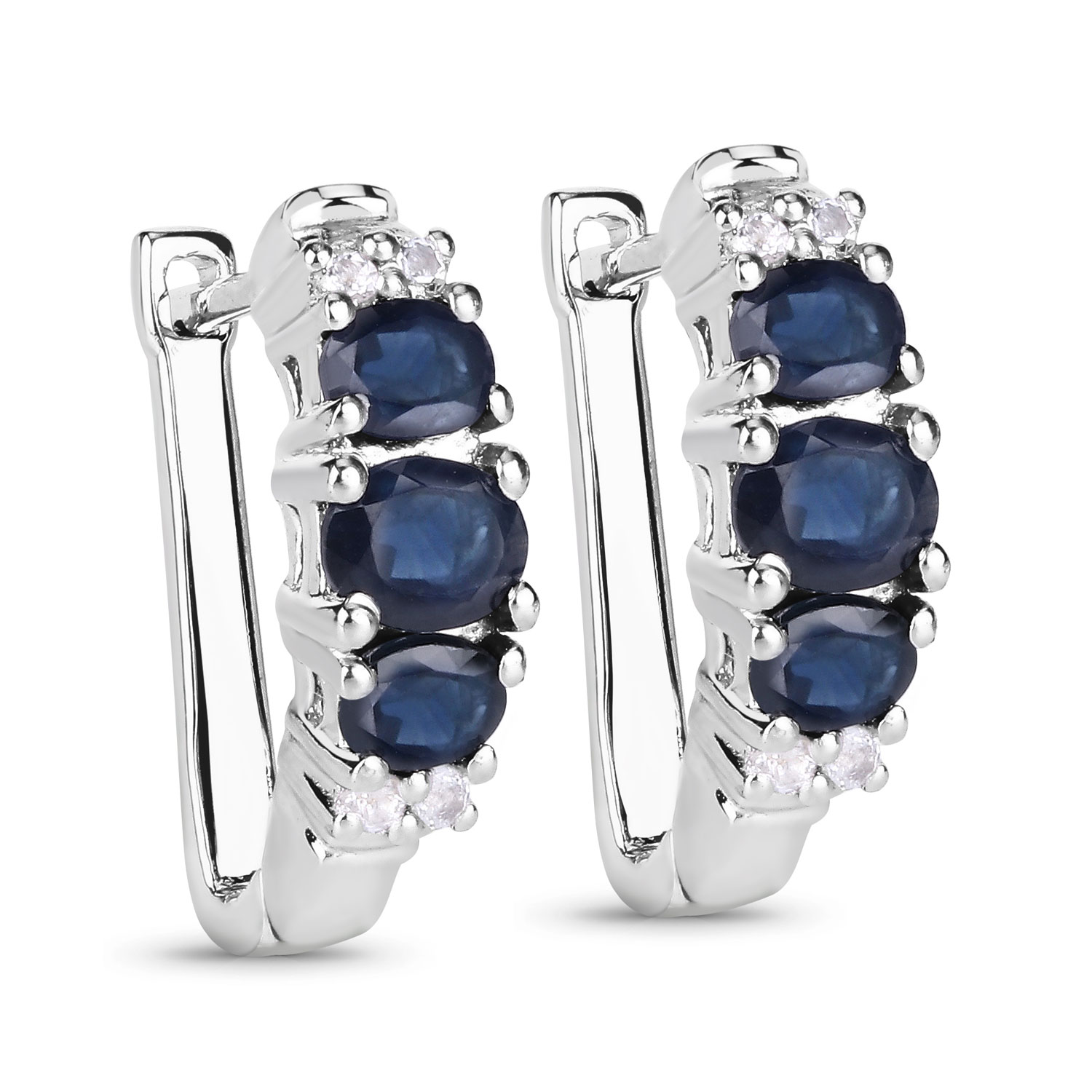 1.66 Carat Genuine Blue Sapphire and White Topaz .925 Sterling Silver Earrings 1.66 C.T.W Sterling Silver - view 6