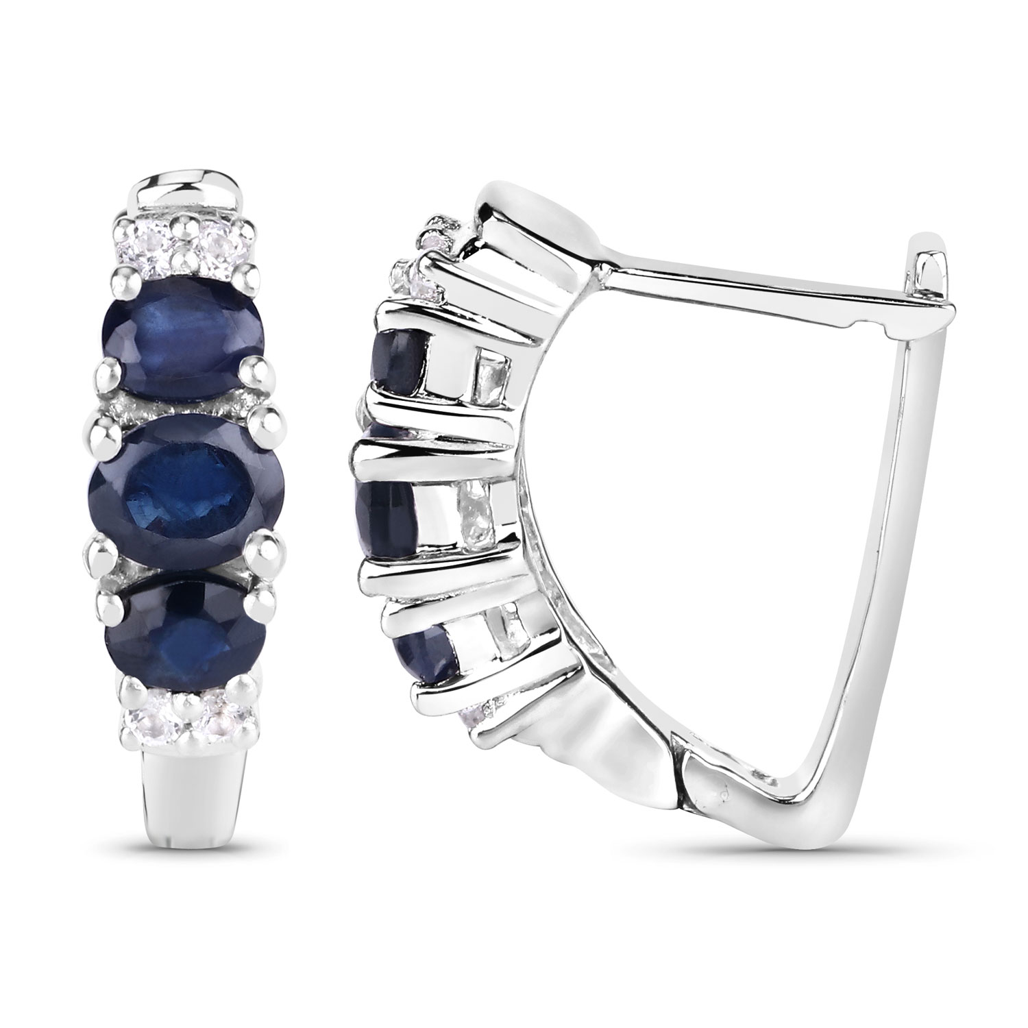 1.66 Carat Genuine Blue Sapphire and White Topaz .925 Sterling Silver Earrings 1.66 C.T.W Sterling Silver - view 3