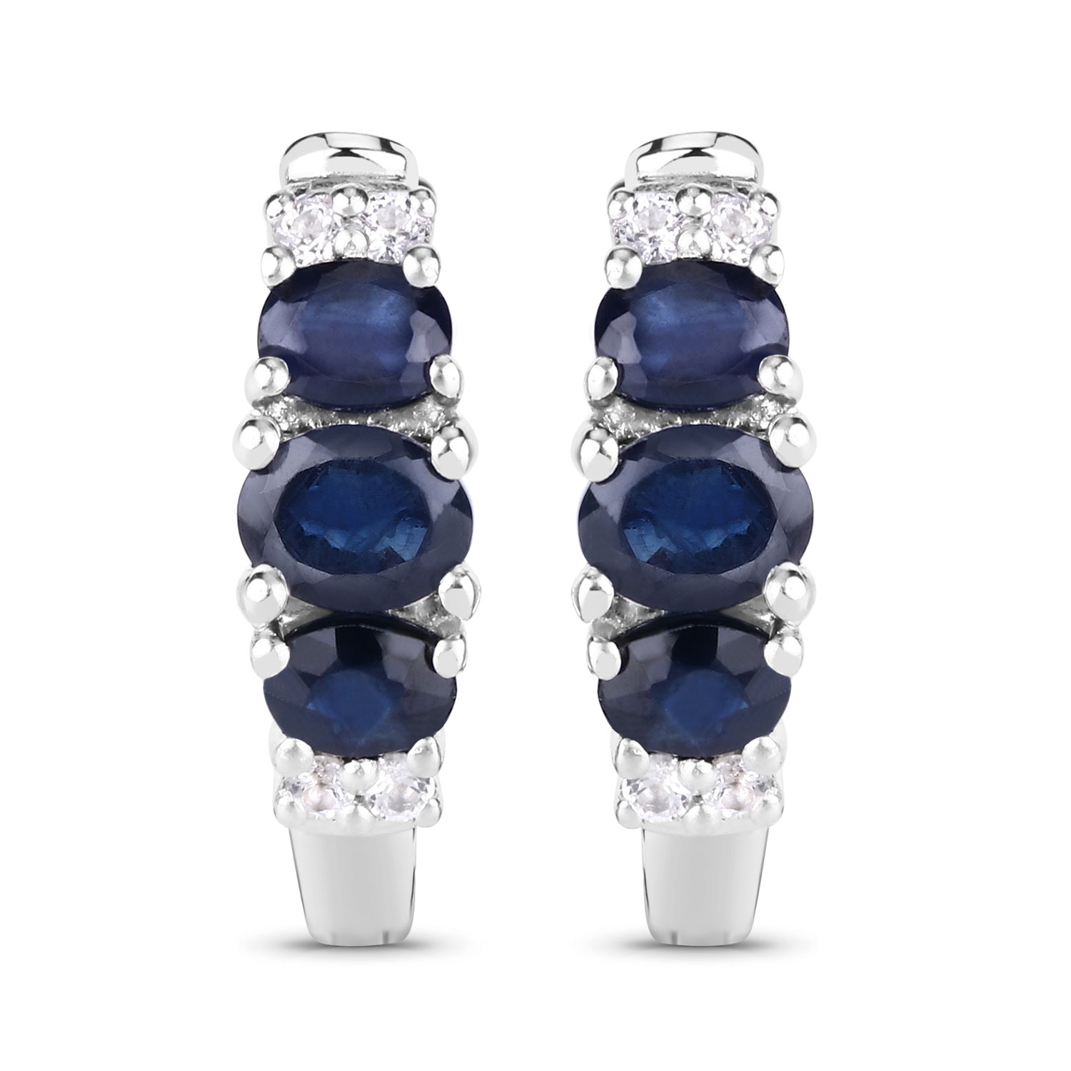 1.66 Carat Genuine Blue Sapphire and White Topaz .925 Sterling Silver Earrings 1.66 C.T.W Sterling Silver - view 4