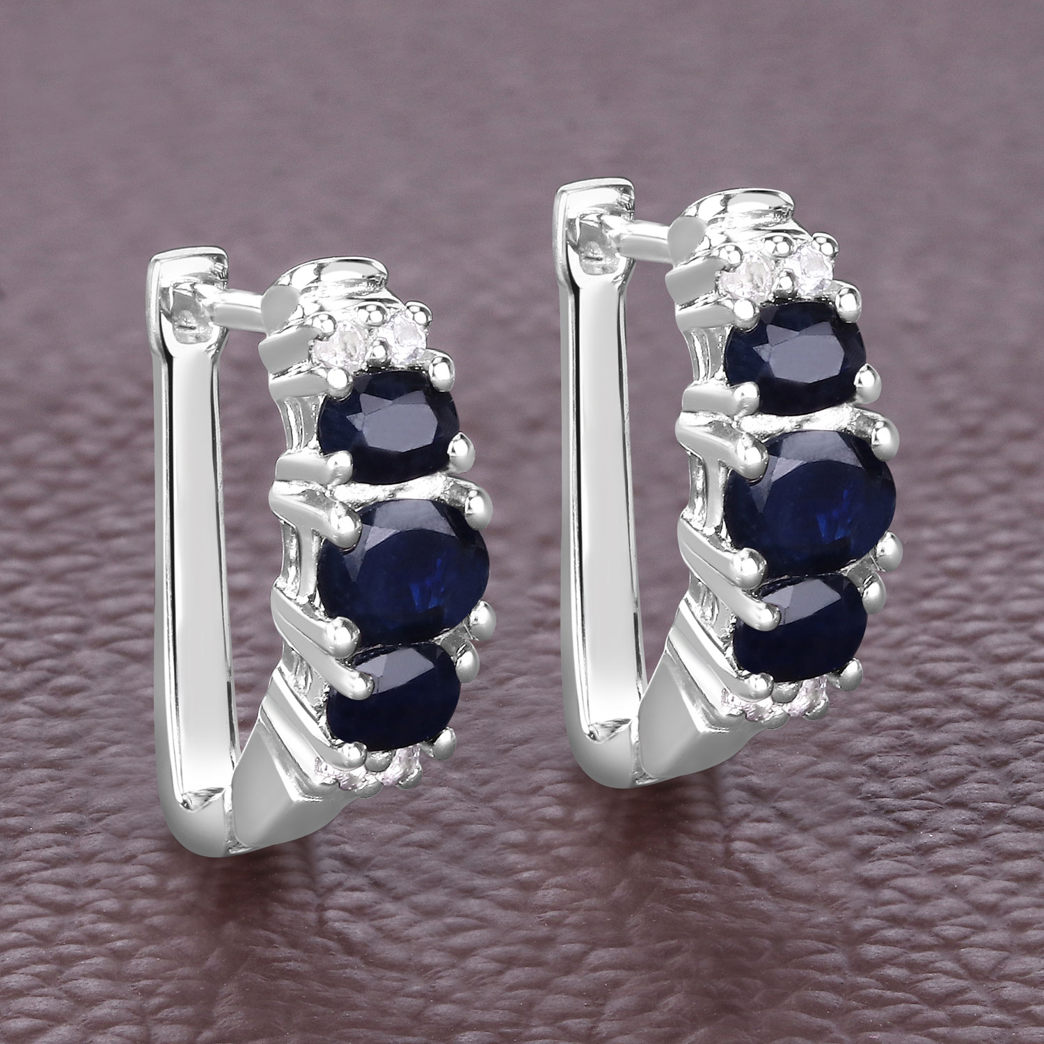 1.66 Carat Genuine Blue Sapphire and White Topaz .925 Sterling Silver Earrings 1.66 C.T.W Sterling Silver - view 7